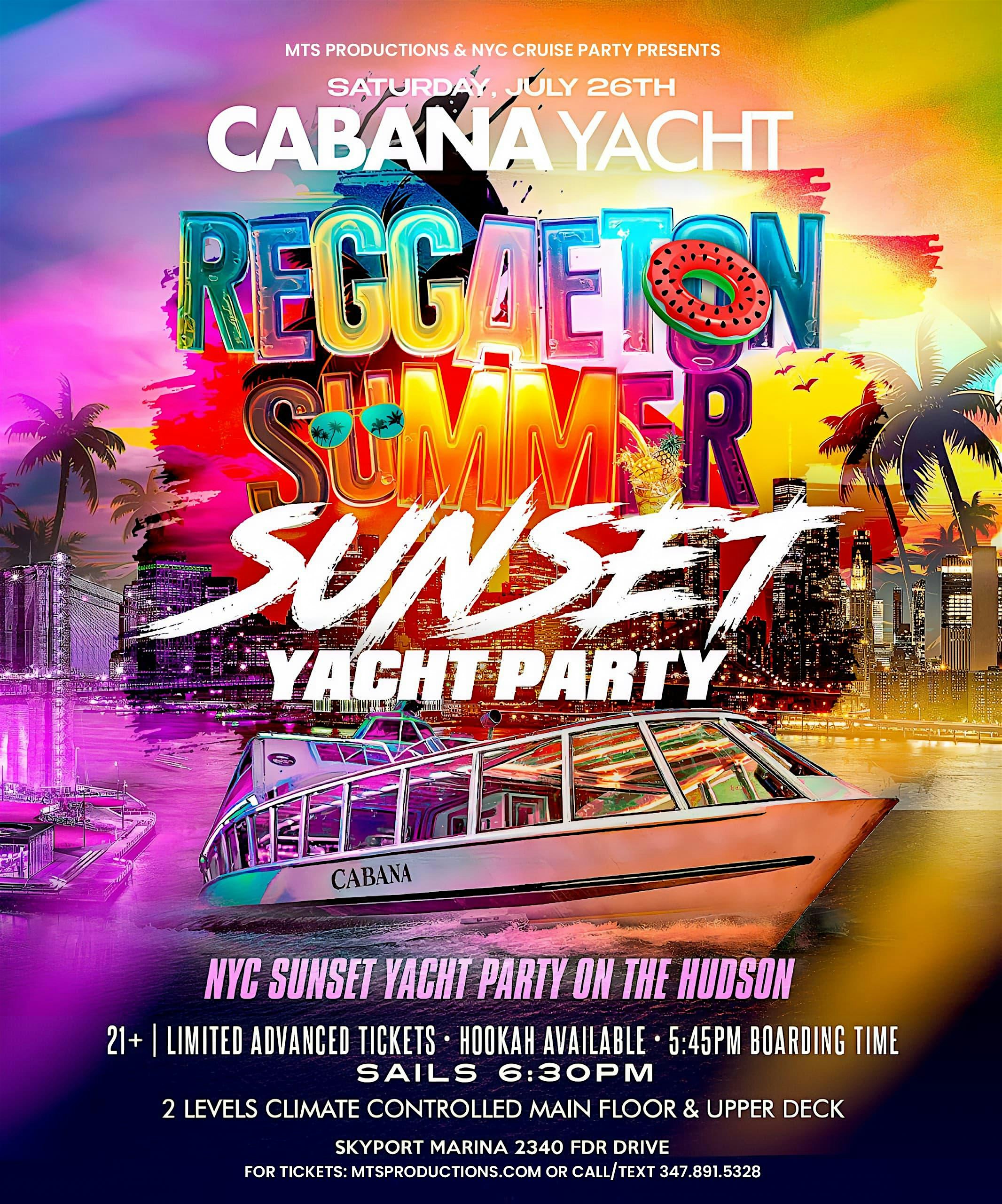 NYC Latin & Reggaeton Summer Sunset Yacht Party | Saturday, July 26th at Cabana Yacht – New York, NY