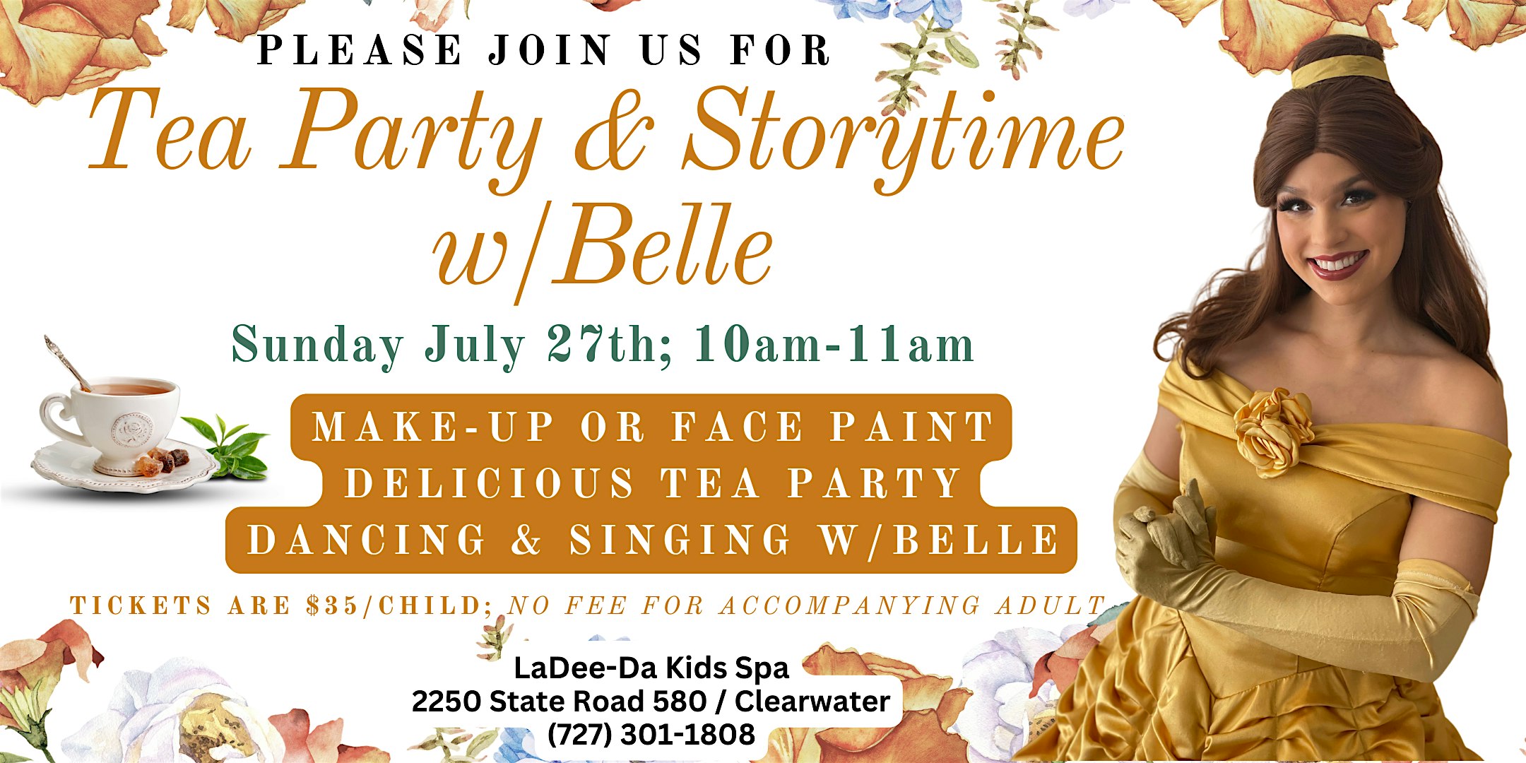 Tea Party & Storytime w/Belle! Clearwater/Dunedin Location at LaDee-Da Kids Spa – Clearwater, FL