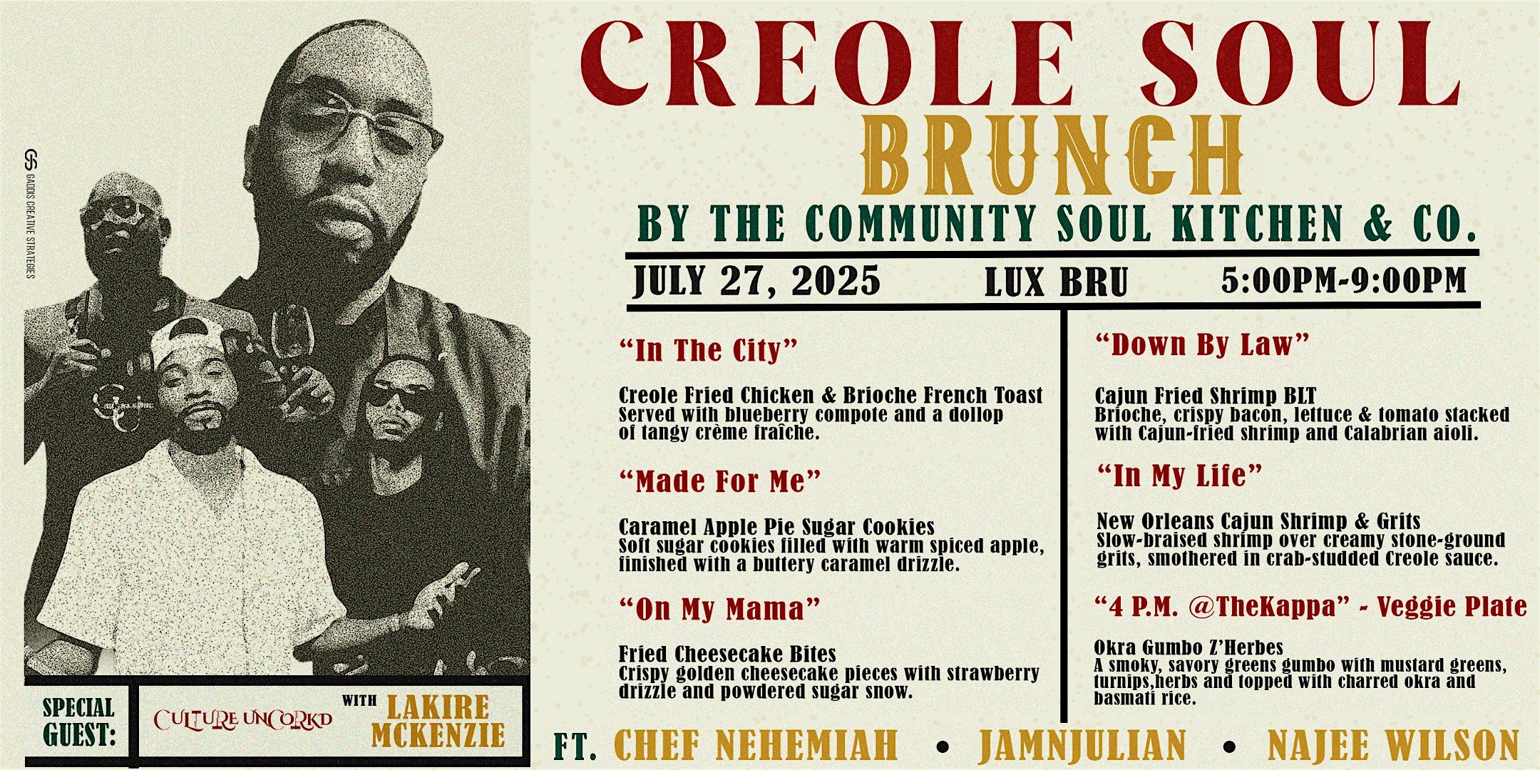 Chef Nehemiah’s Creole Soul Brunch with a Special guest Culture Uncorkd. at Lux BRÅ« Cafe – Madison, AL