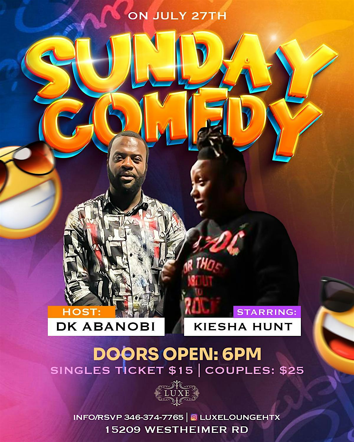 Sunday Night Comedy, Staring Keisha Hunt at Luxe Restaurant & Bar – Houston, TX