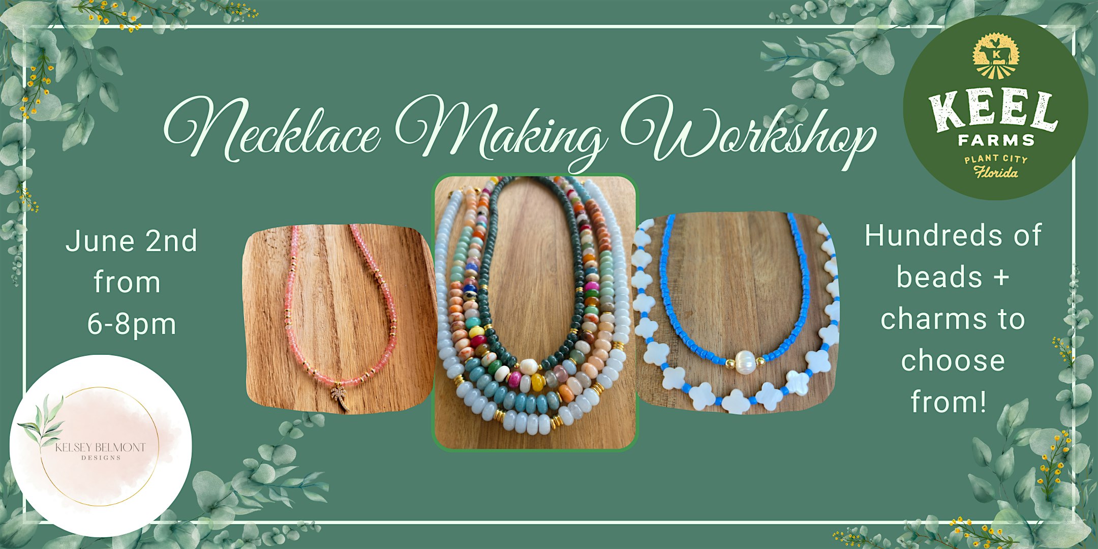 Sip + Sparkle: Necklace making workshop at Keel and Curley Winery, Thonotosassa Road, Plant City, FL, USA – Plant City, FL