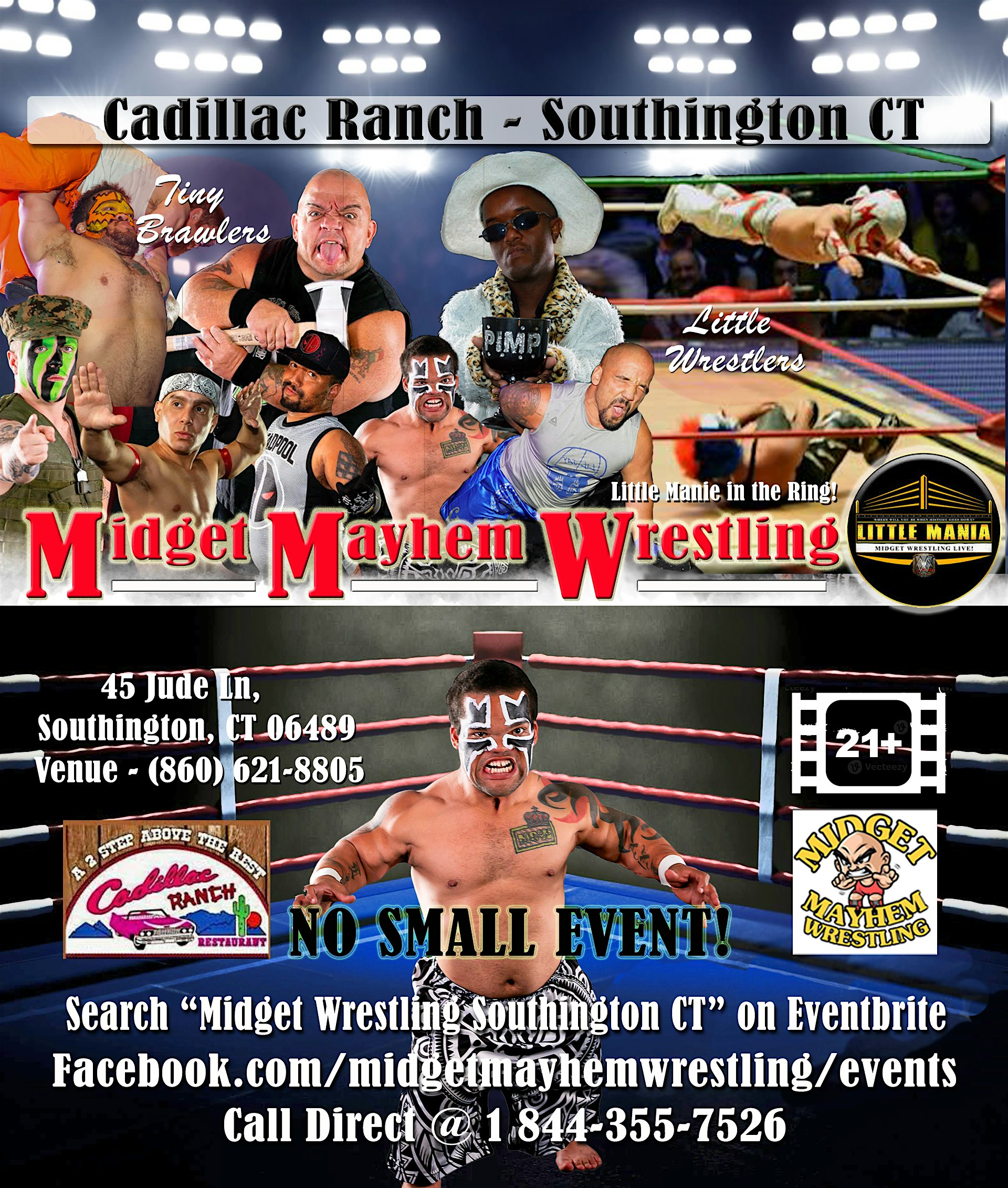 Midget Mayhem All Stars Wrestling is Back! Southington CT 21+ at Cadillac Ranch Restaurant – Southington, CT