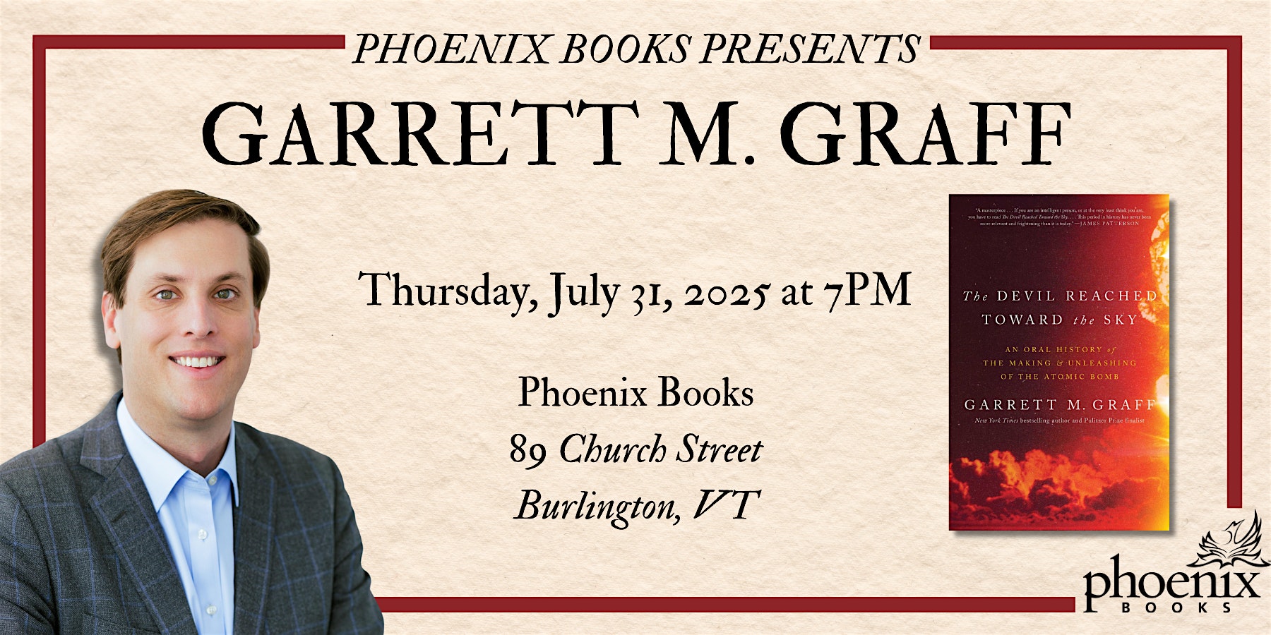 The Devil Reached Toward the Sky: An Evening with Garrett M. Graff at 89 Church St – Burlington, VT