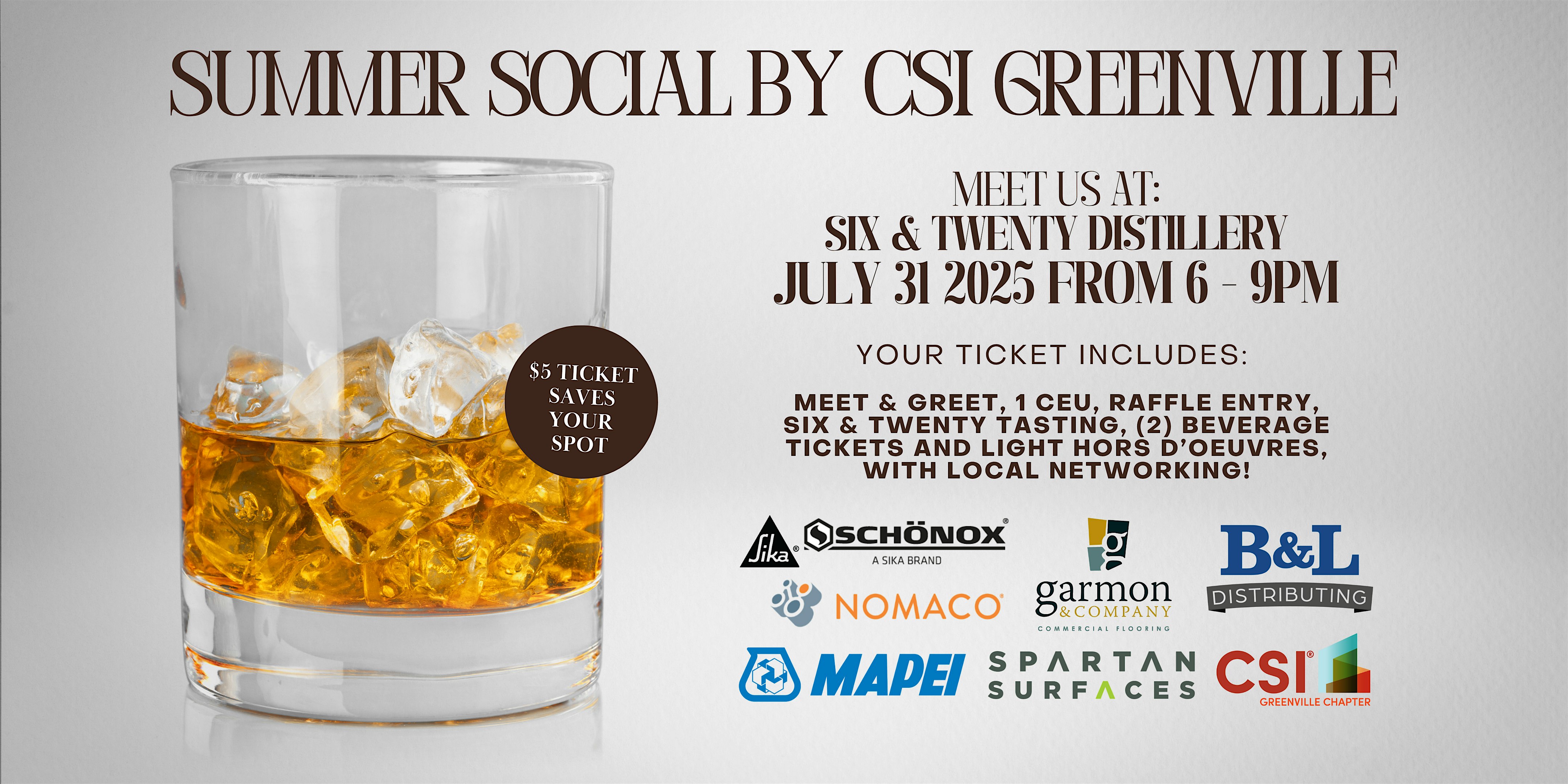 Summer Social by CSI Greenville at Six & Twenty Distillery – Greenville, SC