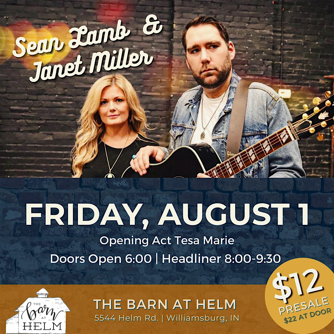 The Barn at Helm 2025 Concert Series – Sean Lamb & Janet Miller at The Barn at Helm – Williamsburg, IN