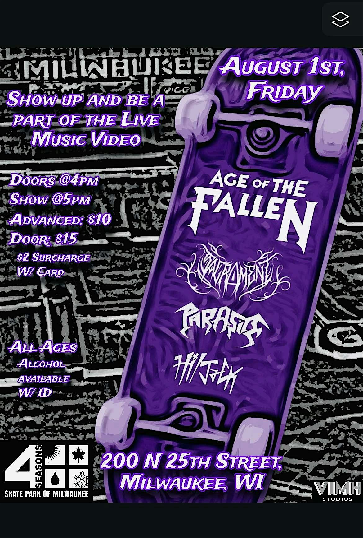 Age of the Fallen with Sacrament, Parasite, and Hi/Jack @4Seasons SkatePark at 4Seasons Skate Park of Milwaukee – Milwaukee, WI