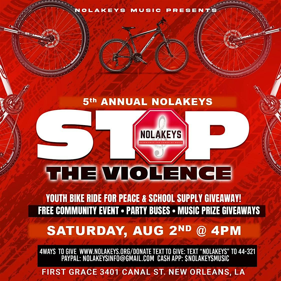 5th Annual NOLAKEYS Youth Bike Ride & School Supply Giveaway at First Grace United Methodist Church – New Orleans, LA