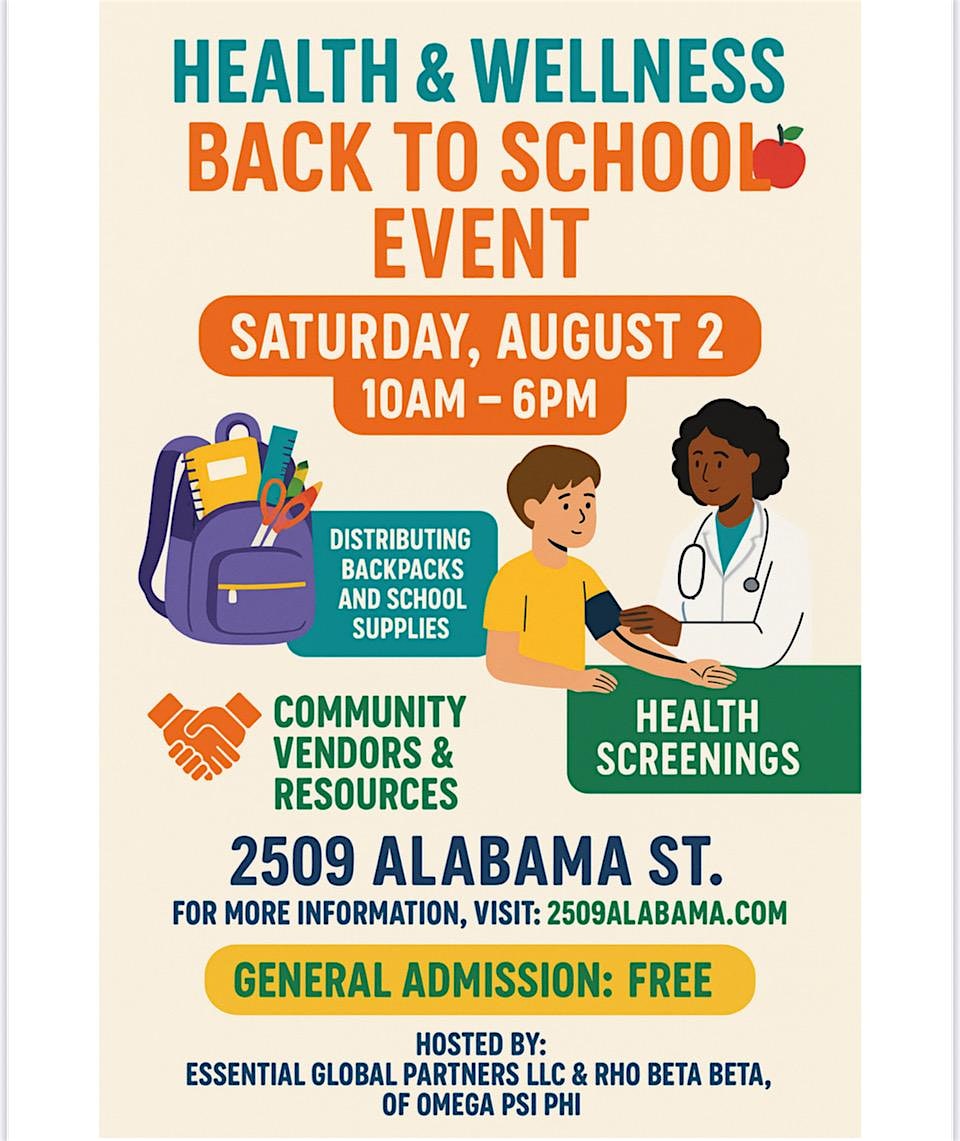 Health & Wellness Back to School Event — Free Backpacks, Supplies & Health at 2509 Alabama St – Houston, TX