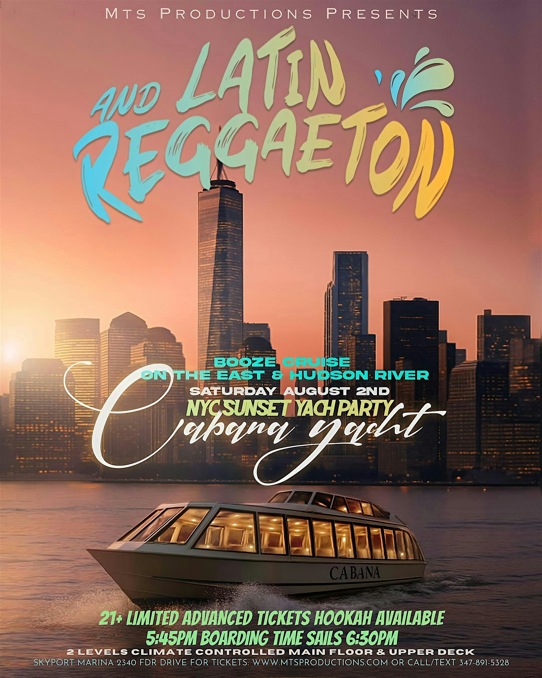 Latin & Reggaeton Sunset Yacht Party â Saturday, August 2nd | NYC at Cabana Yacht – New York, NY