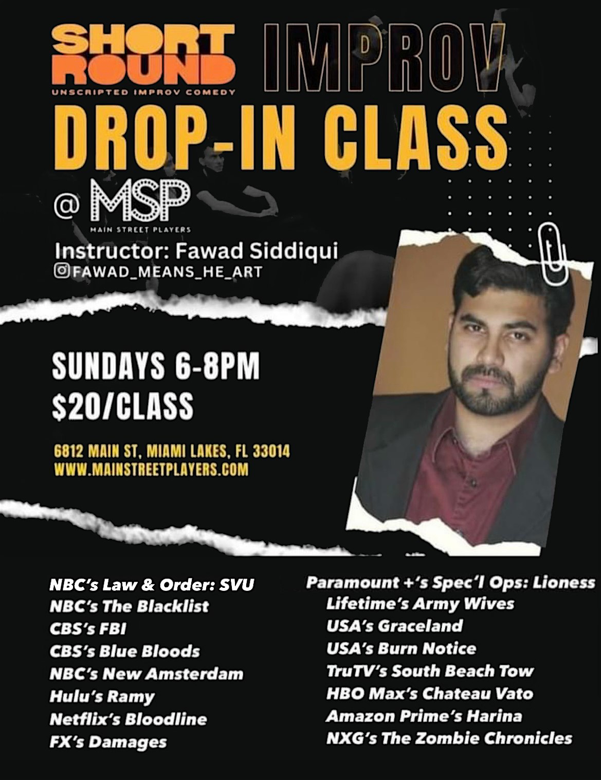 Short Round Improv’s Weekly Improv Acting Drop-In Class at Main Street Players – Miami Lakes, FL