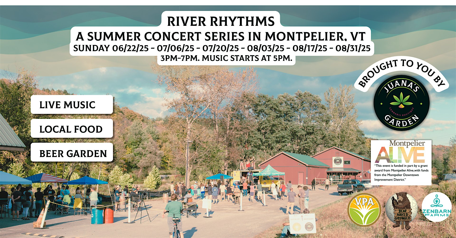 River Rhythms, A Summer Concert Series at Juana’s Garden at 188 River St – Montpelier, VT