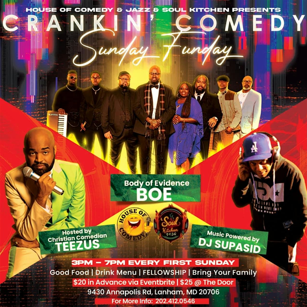 Crankin Comedy Sunday Funday at House of Comedy & Jazz – Lanham, MD