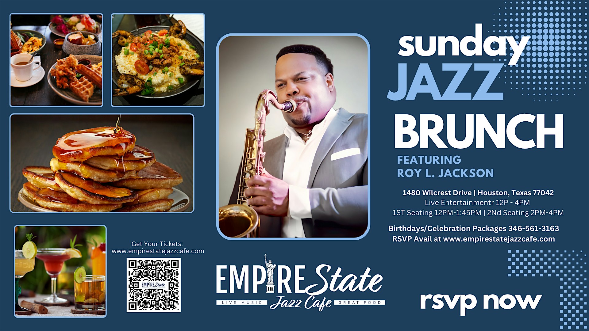 8/3 – Sunday Jazz Brunch with Roy L Jackson (Noon Seating) at Empire State Jazz Cafe – Houston, TX