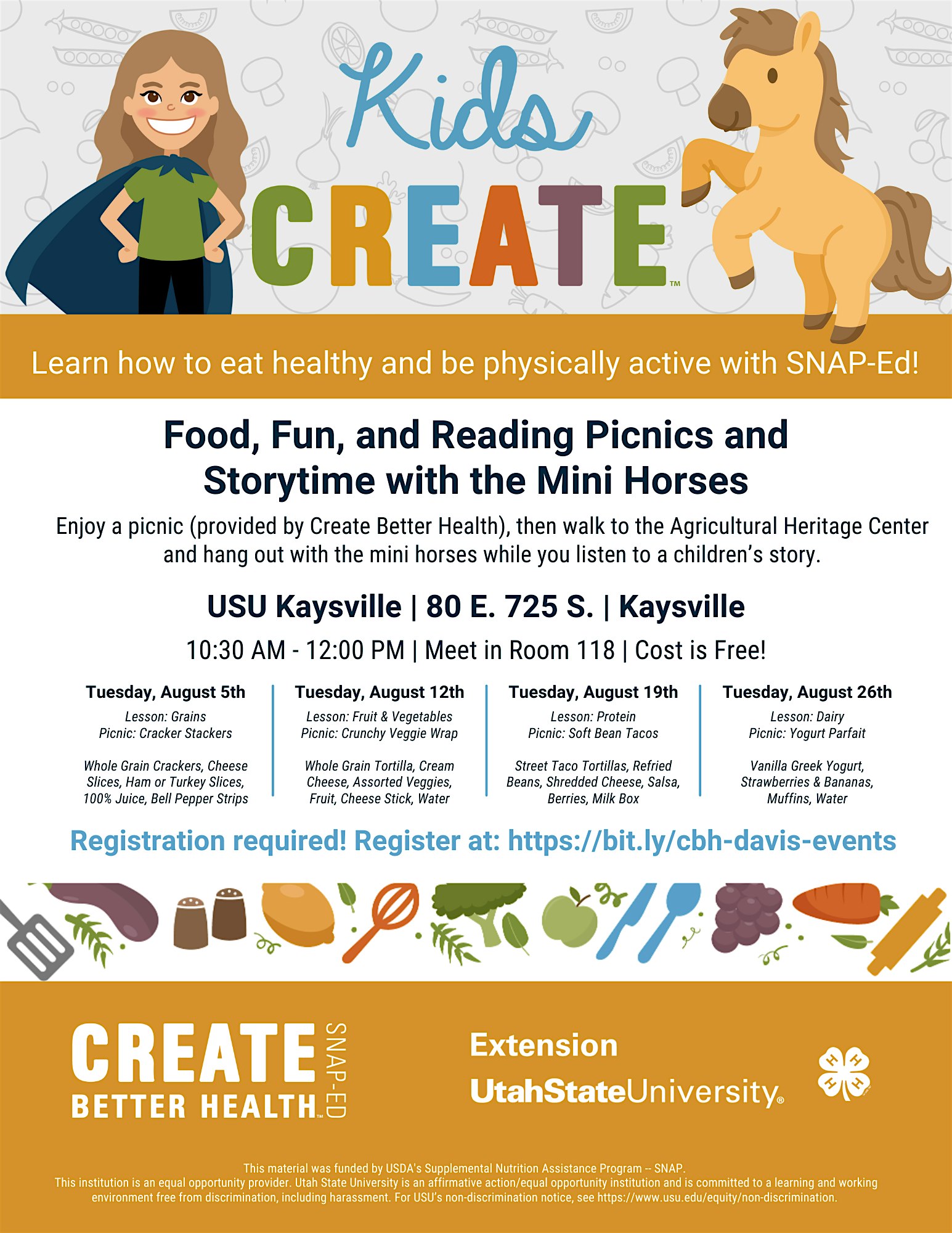 Food, Fun, and Reading Picnic & Storytime with the Mini Horses – Grains at USU Extension – Davis County Office – Kaysville, UT