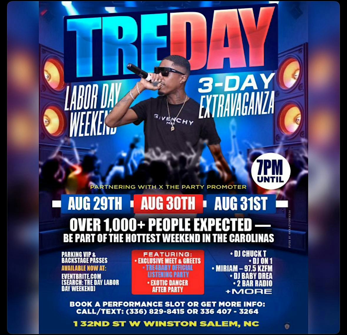 TREDAY LABOR DAY WEEKEND EXTRAVAGANZA at THE TRE4 COMPLEX – Winston Salem, NC