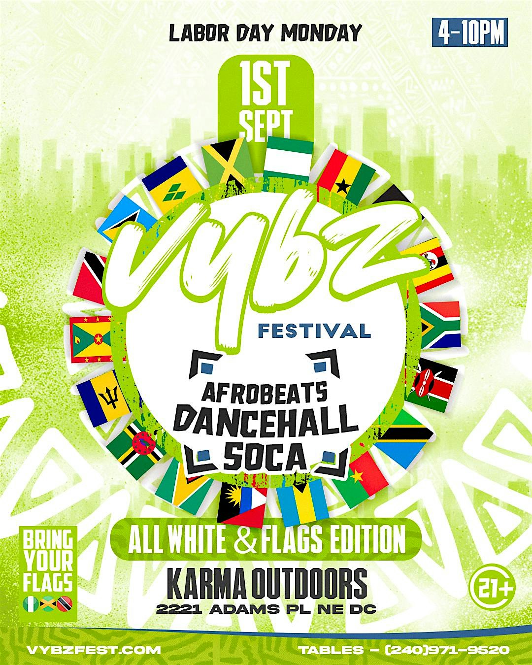 VYBZ FESTIVAL DC LABOR DAY BLOCK PARTY (DRESS CODE: ALL WHITE + FLAGS) at Karma DC Live Music Venue – Washington, DC