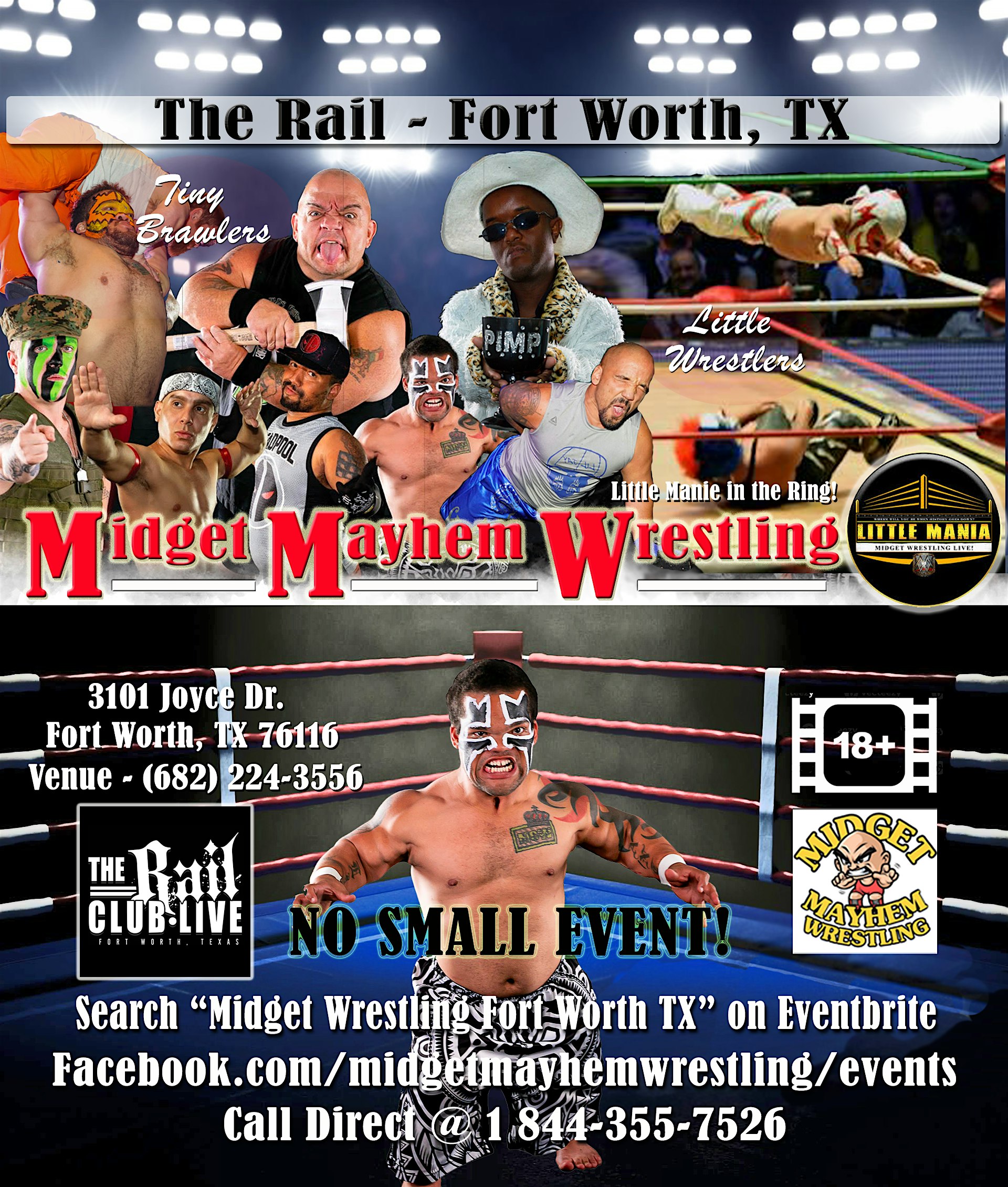 Midget Mayhem Wrestling Rips Through the Ring! Ft Worth TX 18+ at The Rail – Fort Worth, TX