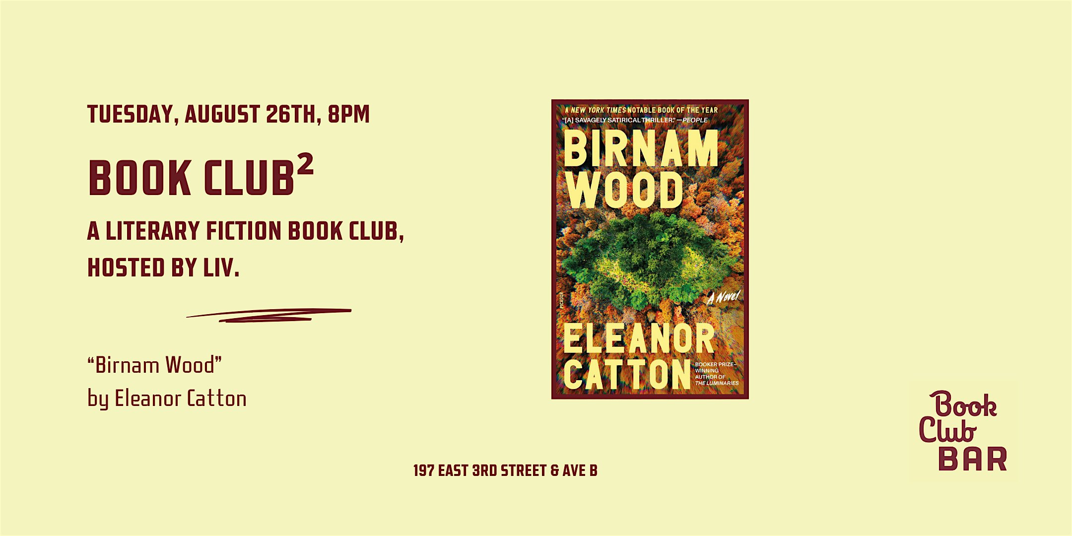 Book Club² – “Birnam Wood” by Eleanor Catton at Book Club Bar – New York, NY