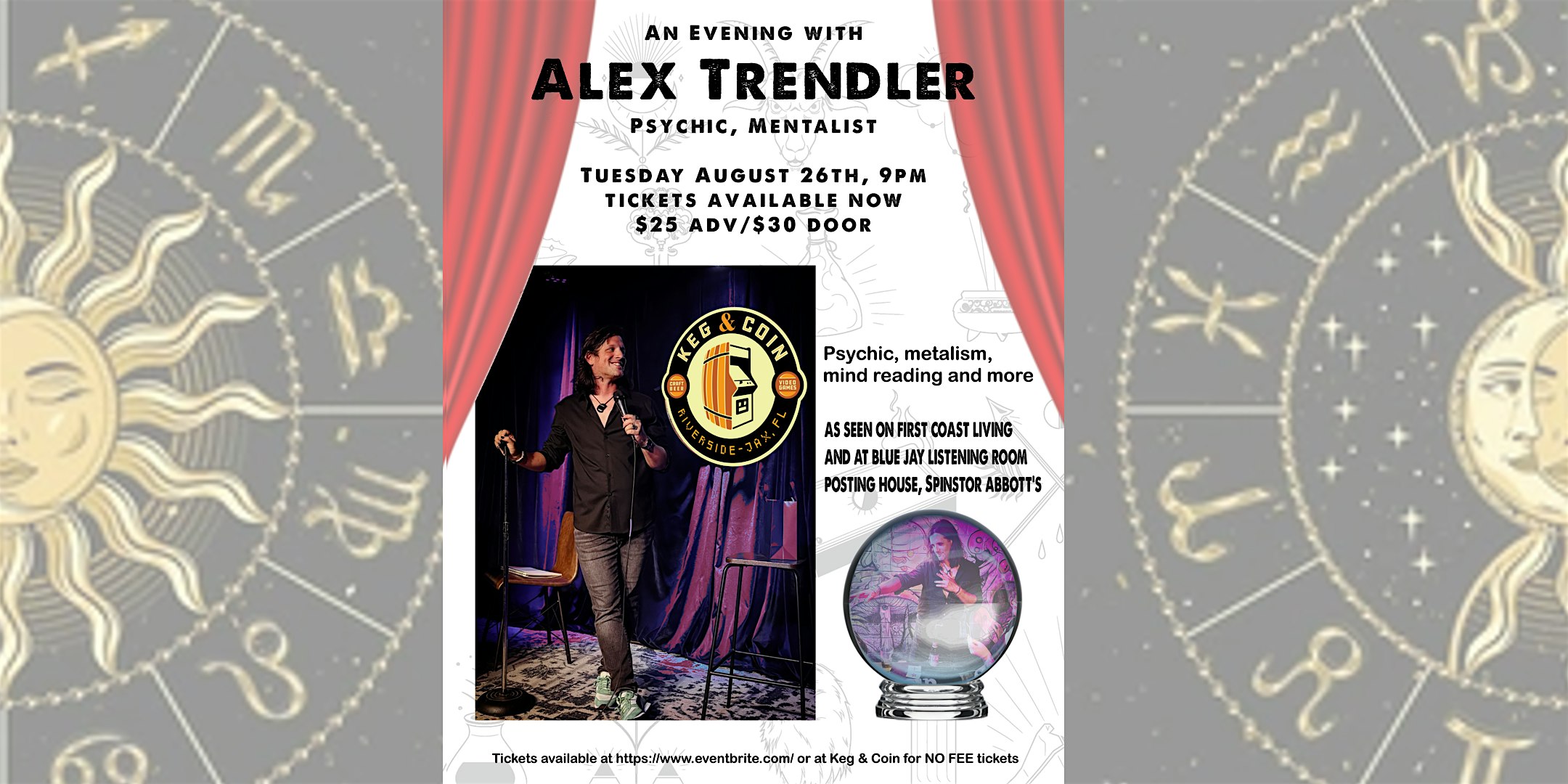 Alex Trendler: Mentalist, Psychic at Keg & Coin at Keg & Coin, King Street, Jacksonville, FL, USA – Jacksonville, FL
