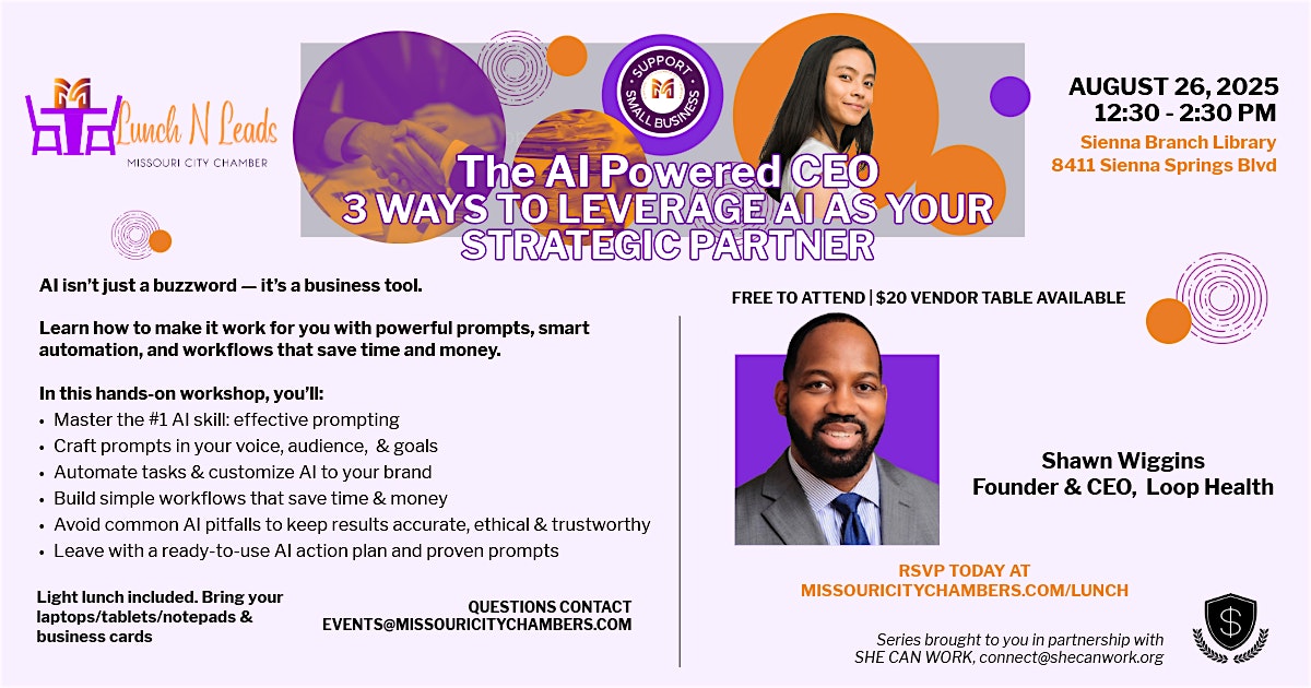 Lunch & Leads: AI Advantage Series – Ways to Leverage AI in Business at Fort Bend County Libraries – Sienna Branch – Missouri City, TX