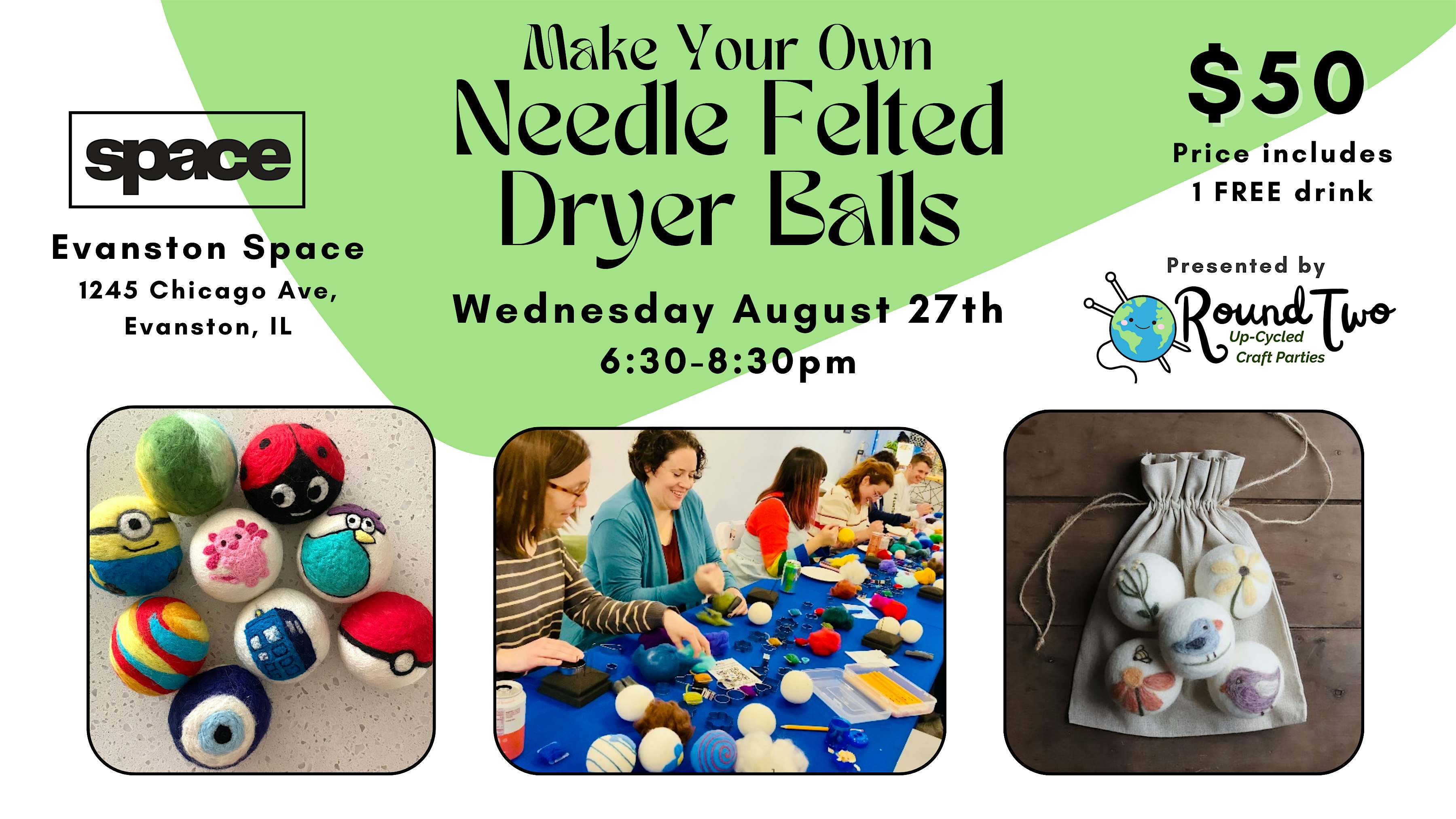 Make Your Own Needle Felted Dryer Balls at Evanston SPACE – Evanston, IL