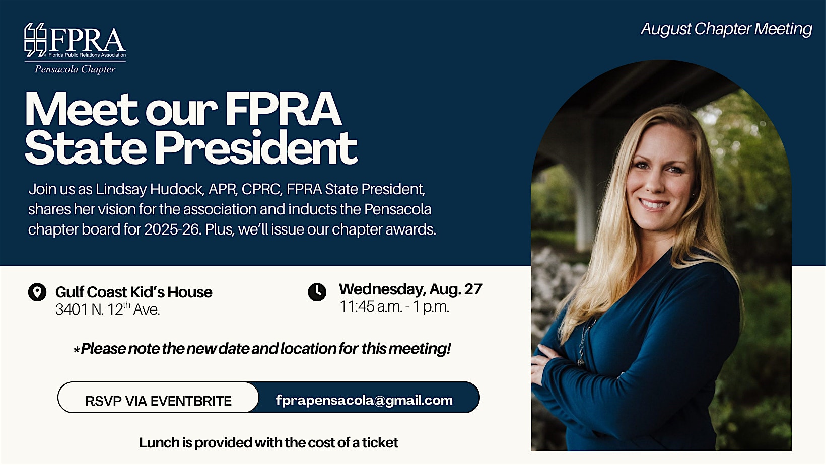 August Lunch & Learn: Lindsay Hudock, APR, CPRC at Gulf Coast Kid’s House Inc – Pensacola, FL