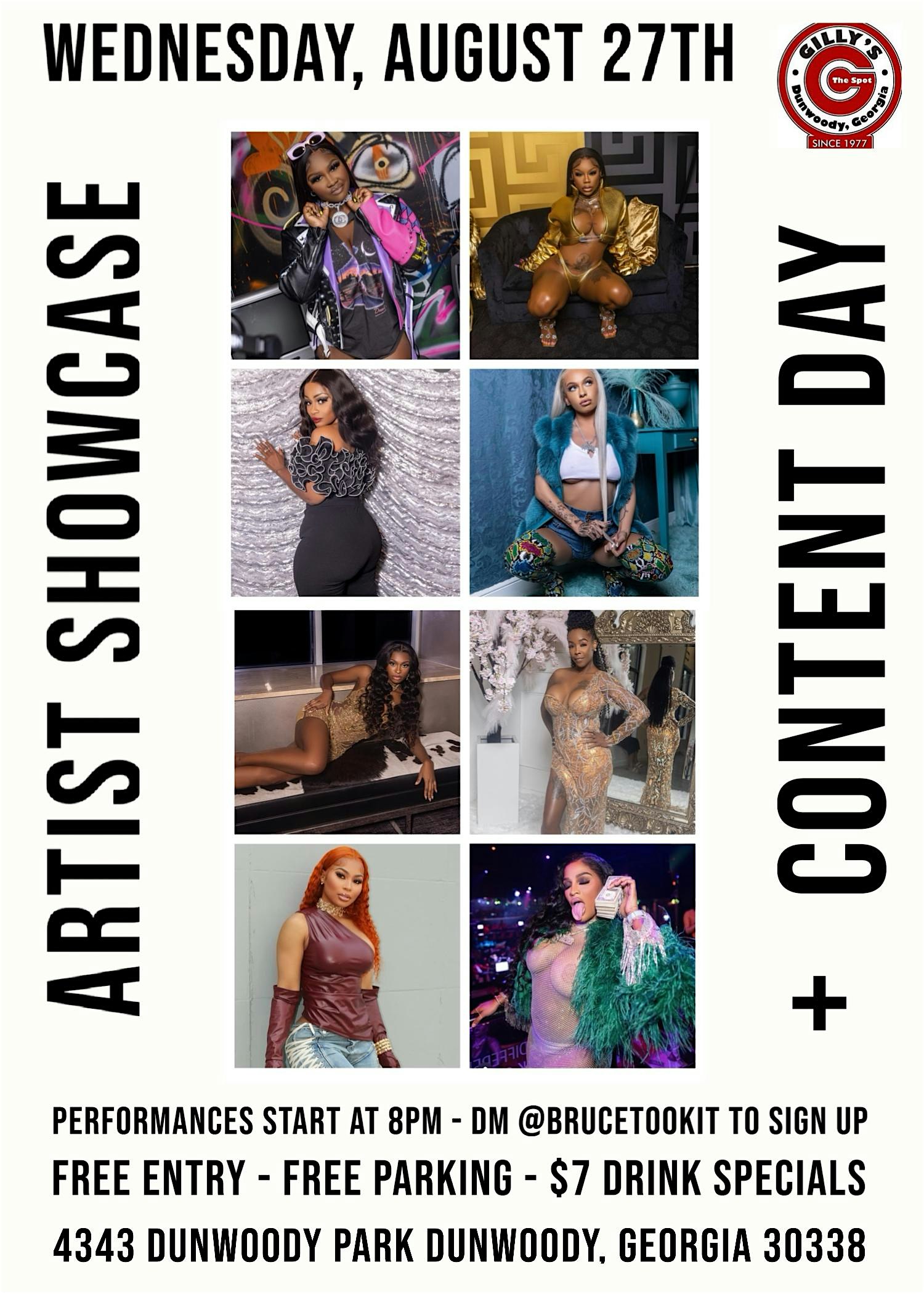 ARTIST SHOWCASE & CONTENT DAY at Gilly’s Sports Bar – Dunwoody, GA