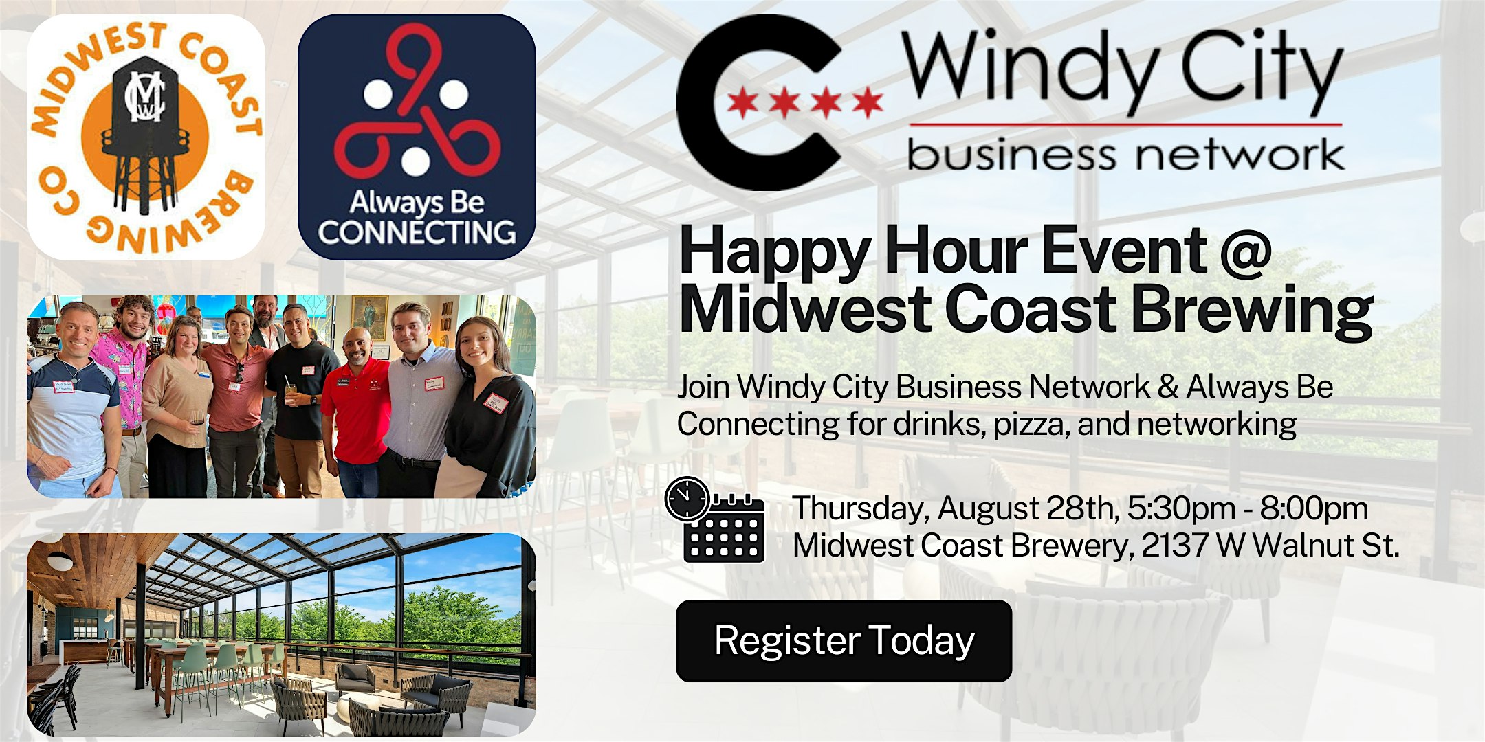 Windy City Business Network: Happy Hour @ Midwest Coast Rooftop (Aug. 28th) at Midwest Coast Brewing Company – Chicago, IL