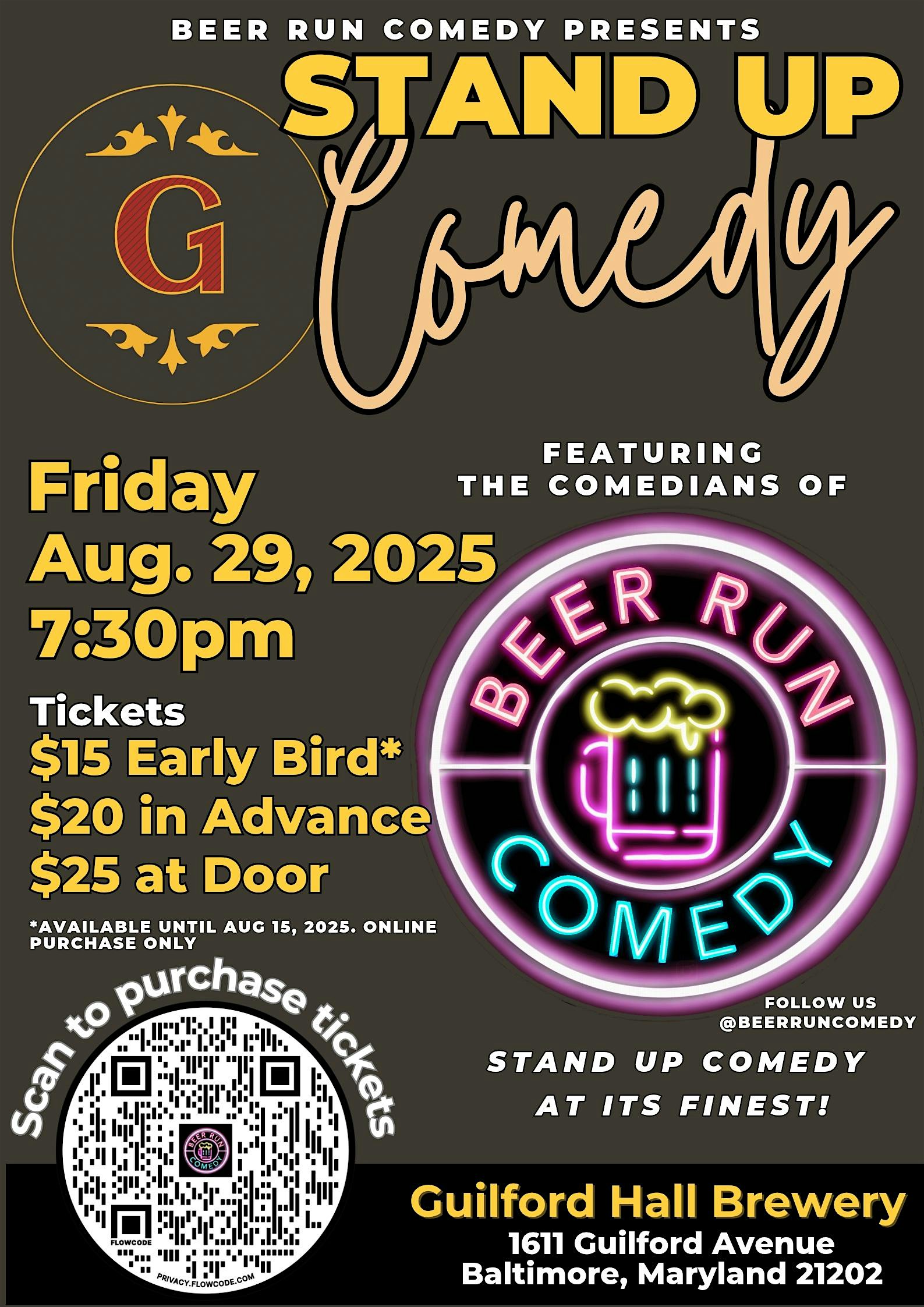 Beer Run Comedy presents: Stand Up Comedy Night at Guilford Hall Brewery at Guilford Hall Brewery – Baltimore, MD