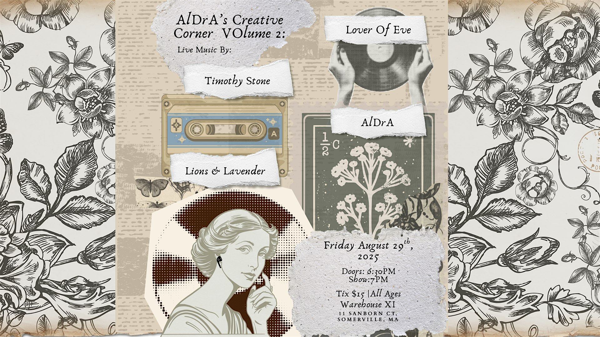 Timothy Stone, Lions and Lavender, Lover Of Eve, ALDRA at Warehouse XI – Boston Event Space – Somerville, MA