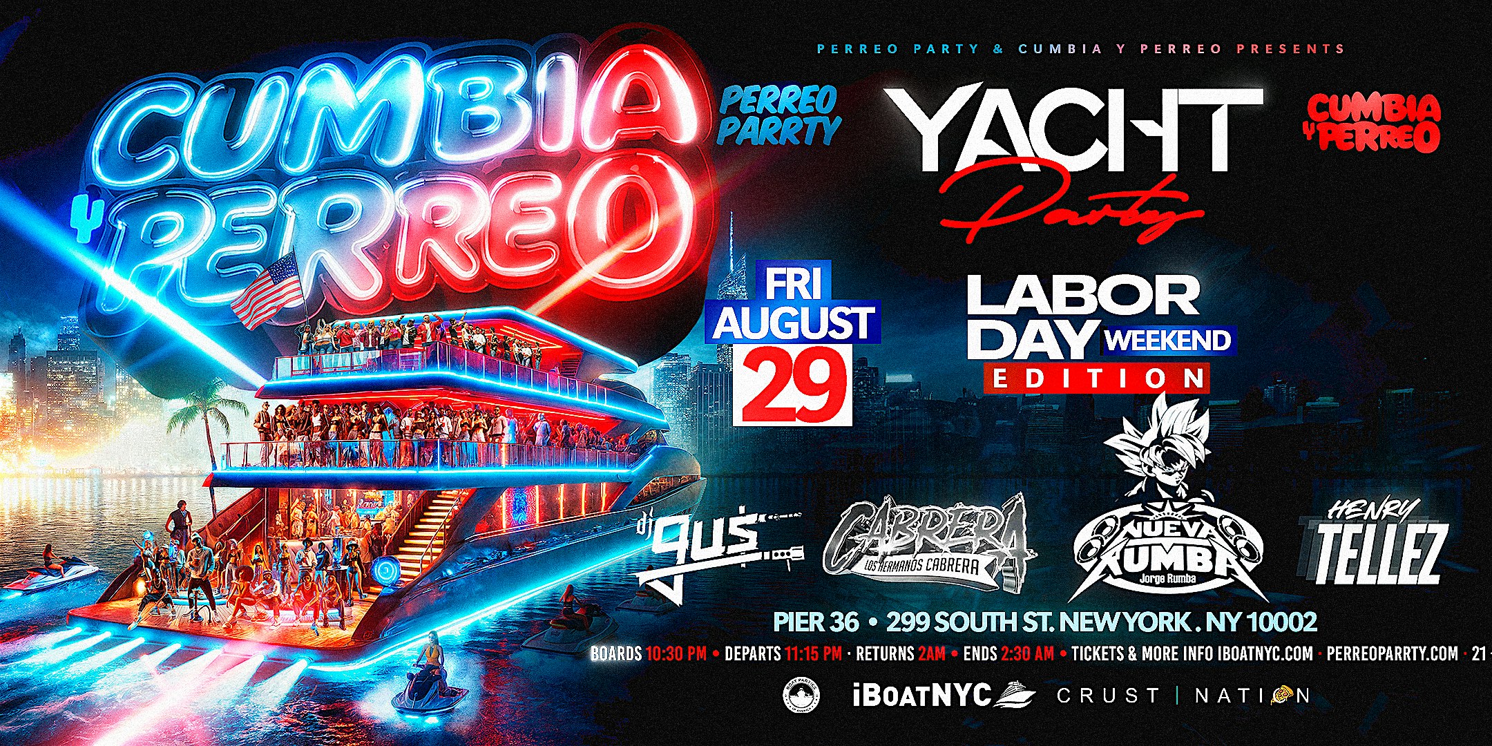 Perreo vs Cumbia on the Hudson – Latin Boat Party Cruise NYC at Pier 36 NYC – New York, NY
