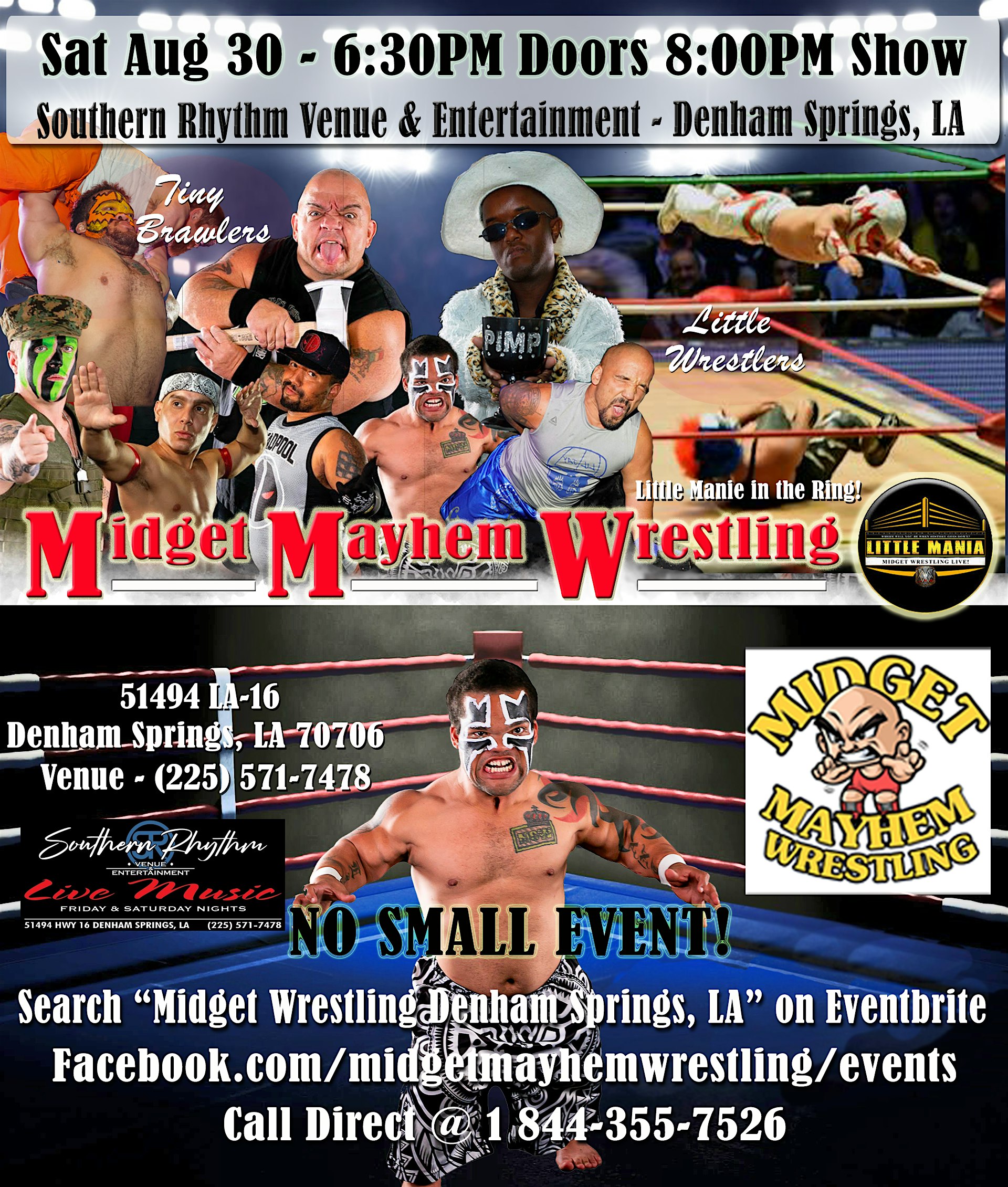 Midget Mayhem Wrestling Rips Through the Ring! Denham Springs LA 21+ at Southern Rhythm Venue & Entertainment – Denham Springs, LA