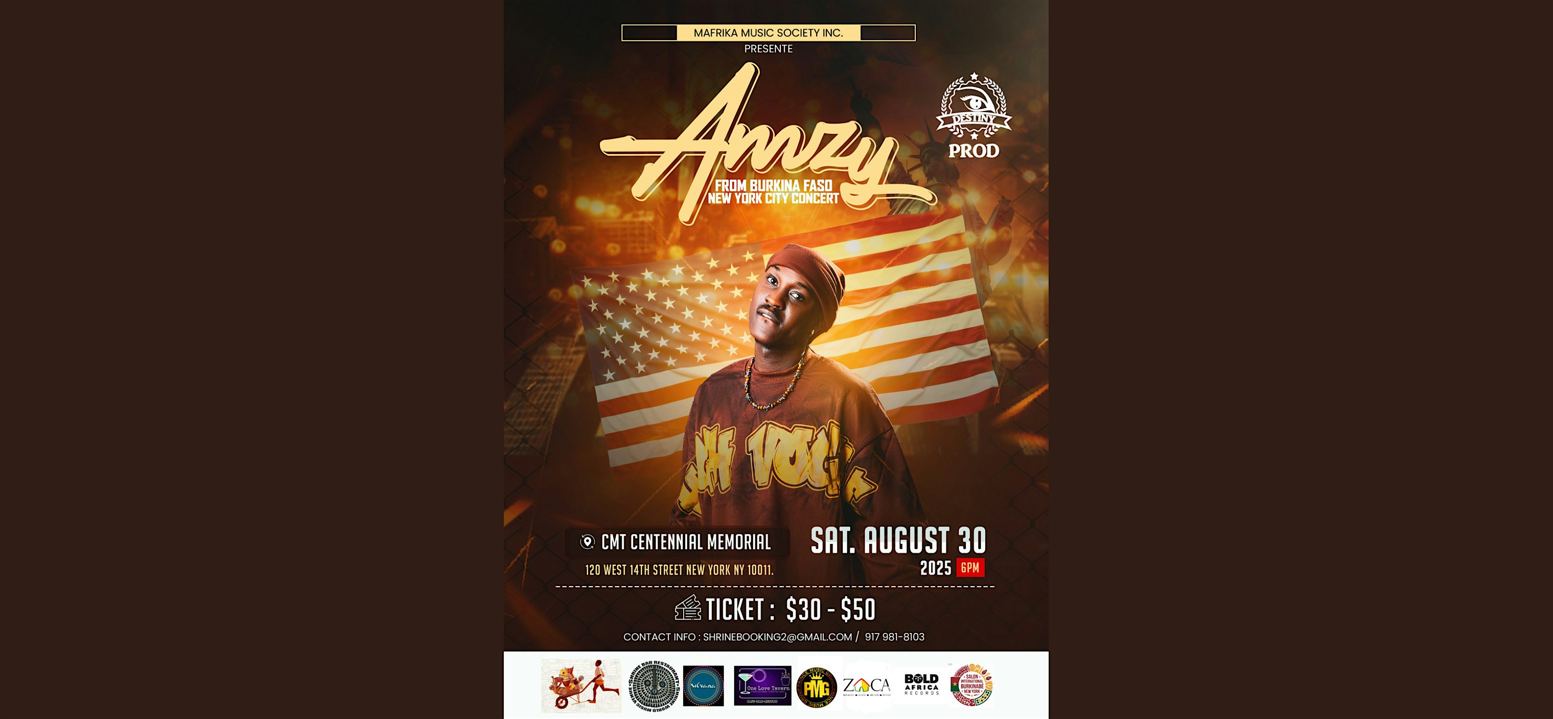 AMZY FROM BURKINA FASO, LIVE IN NEW YORK – U.S. DEBUT! at Centennial Memorial Temple – New York, NY