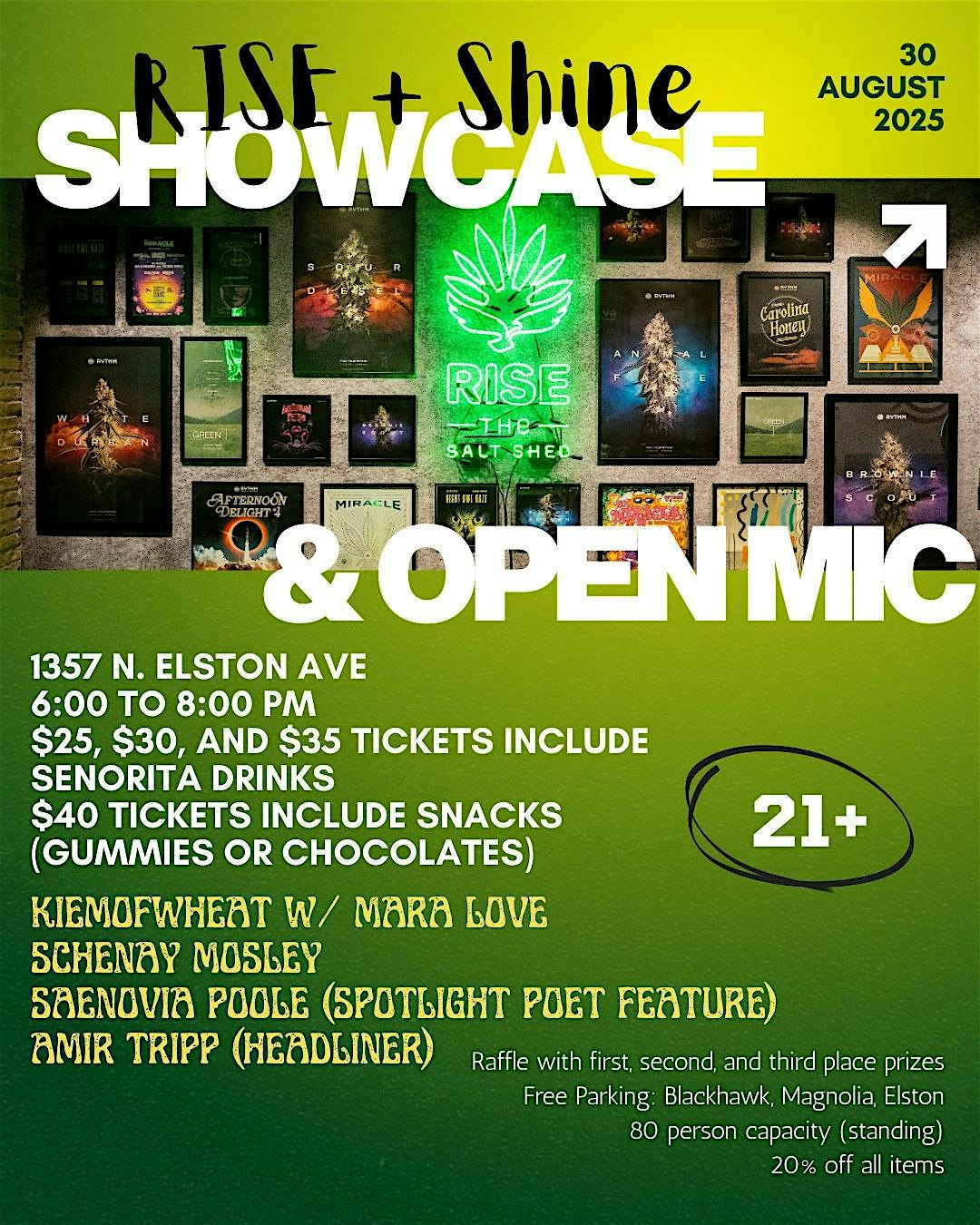 RISE + Shine | Performance Arts Showcase & Open Mic at RISE Dispensary at Salt Shed Chicago – Chicago, IL