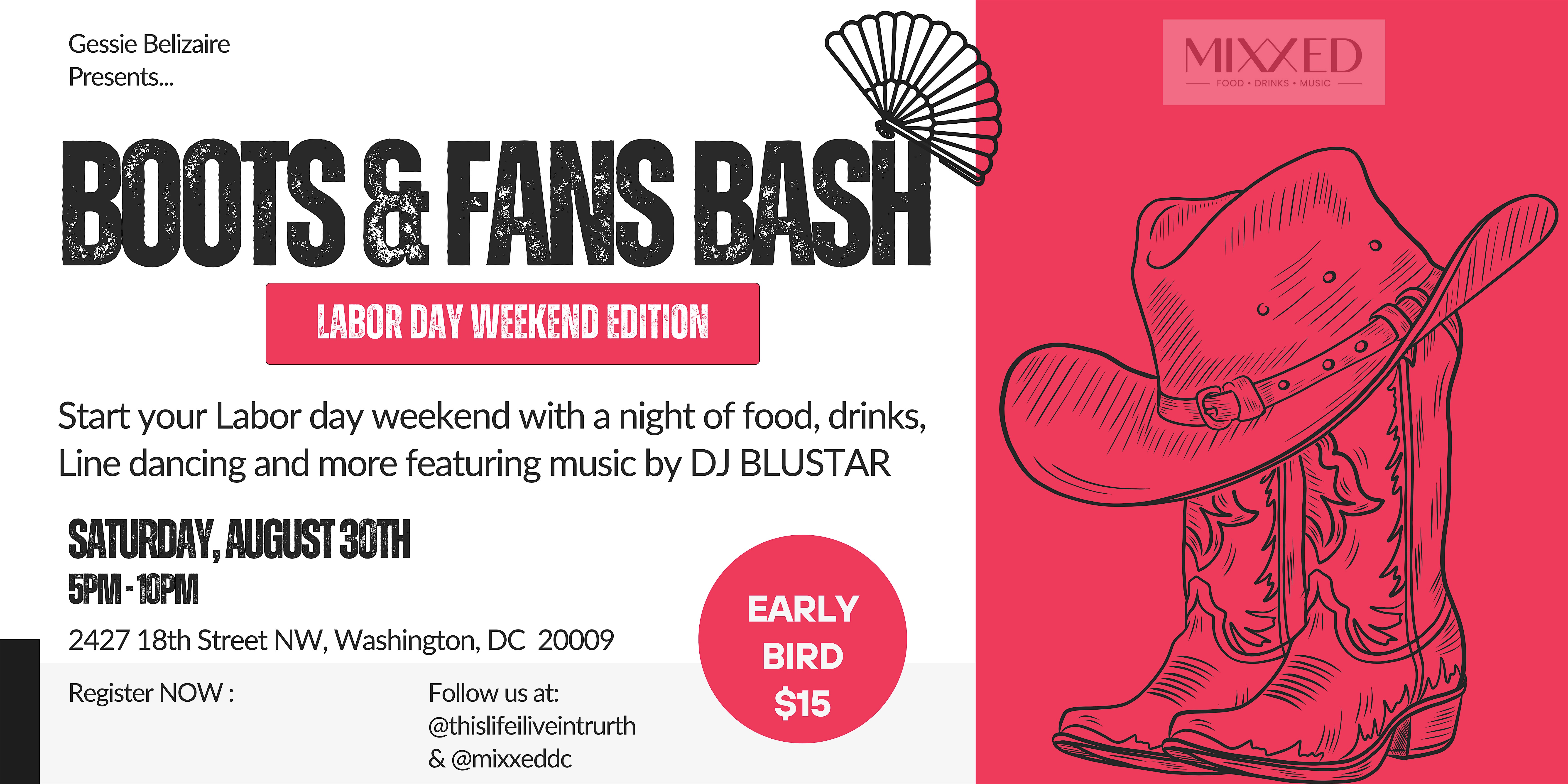 Boots & Fans Bash, Labor Day Weekend Edition, with DJ Blustar at Mixxed Food & Drinks – Washington, DC