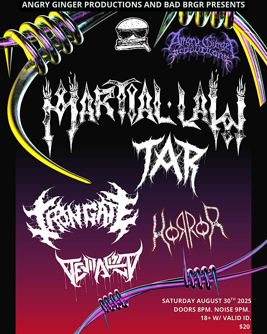 Martial Law, Tar, Iron Gate, Horror, Devitalized at BAD BRGR – Manchester, NH