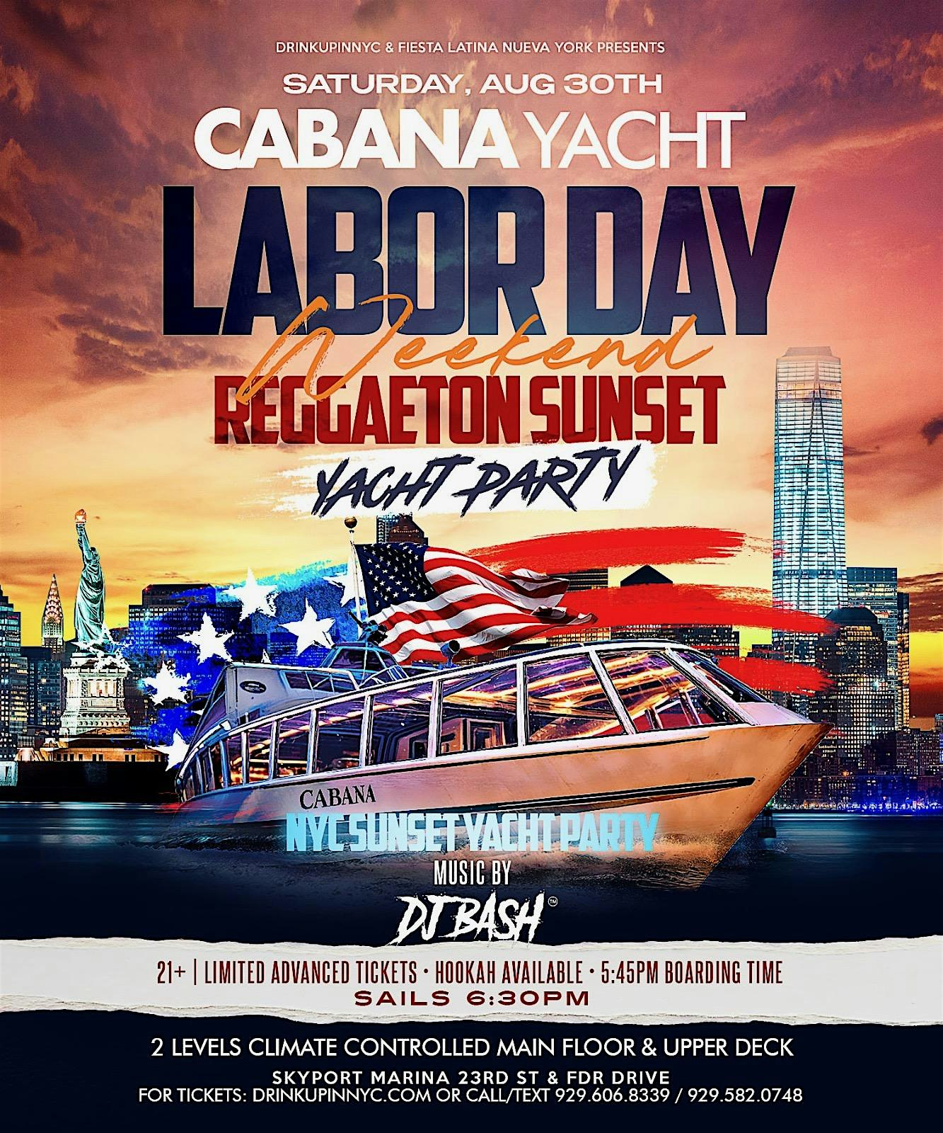 Sáb 30 de Agosto: Reggaeton Sunset Yacht Party: Labor Day Weekend at Skyport Marina Cabana Yacht – New York, NY