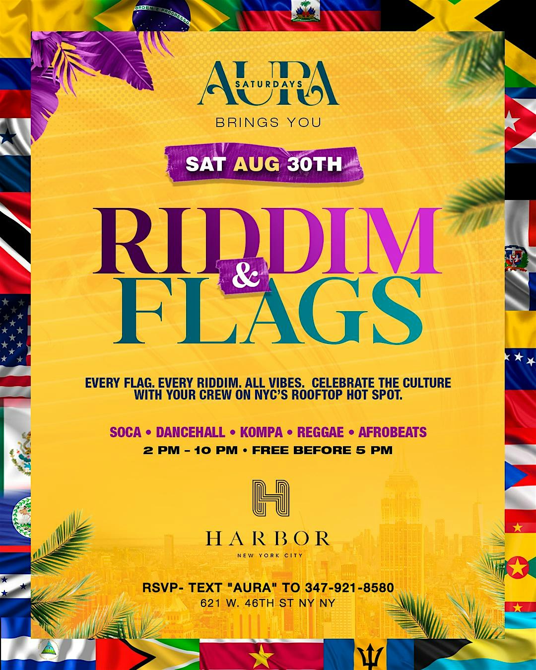 Labor Day Weekend Rooftop Brunch & Day Party @ Harbor NYC| Riddim & Flags at Harbor NYC Rooftop – New York, NY