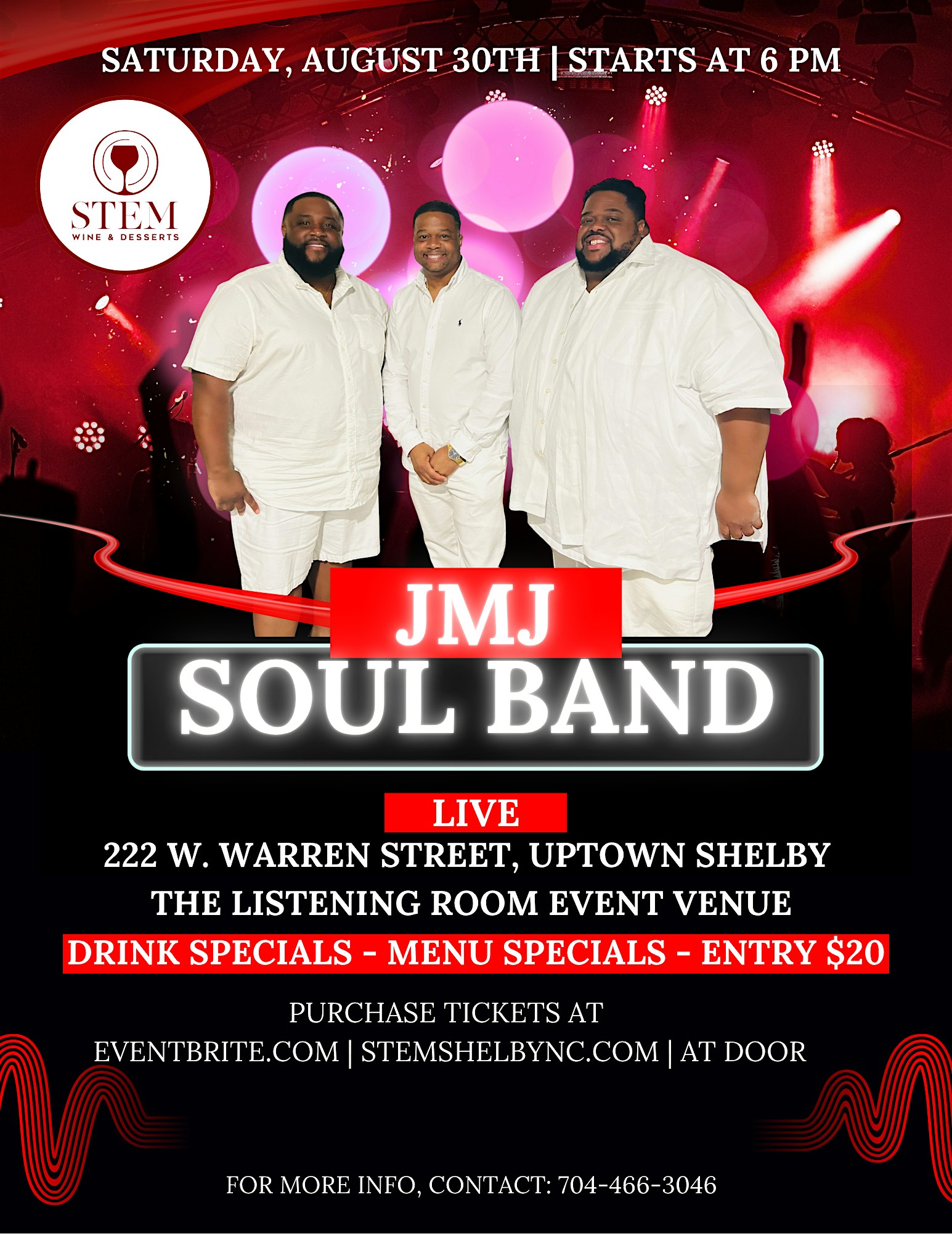 JMJ Soul Band Live: The Listening Room @ STEM Wine & Desserts at STEM Wine & Desserts – Shelby, NC