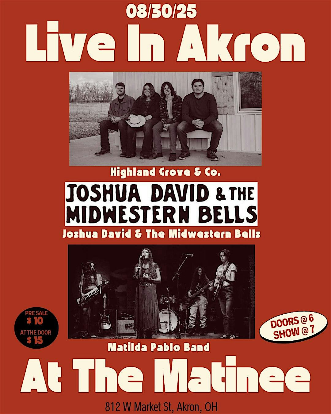 PRESALE – HIGHLAND GROVE & CO + FRIENDS LIVE AT THE MATINEE at 812 W Market St – Akron, OH