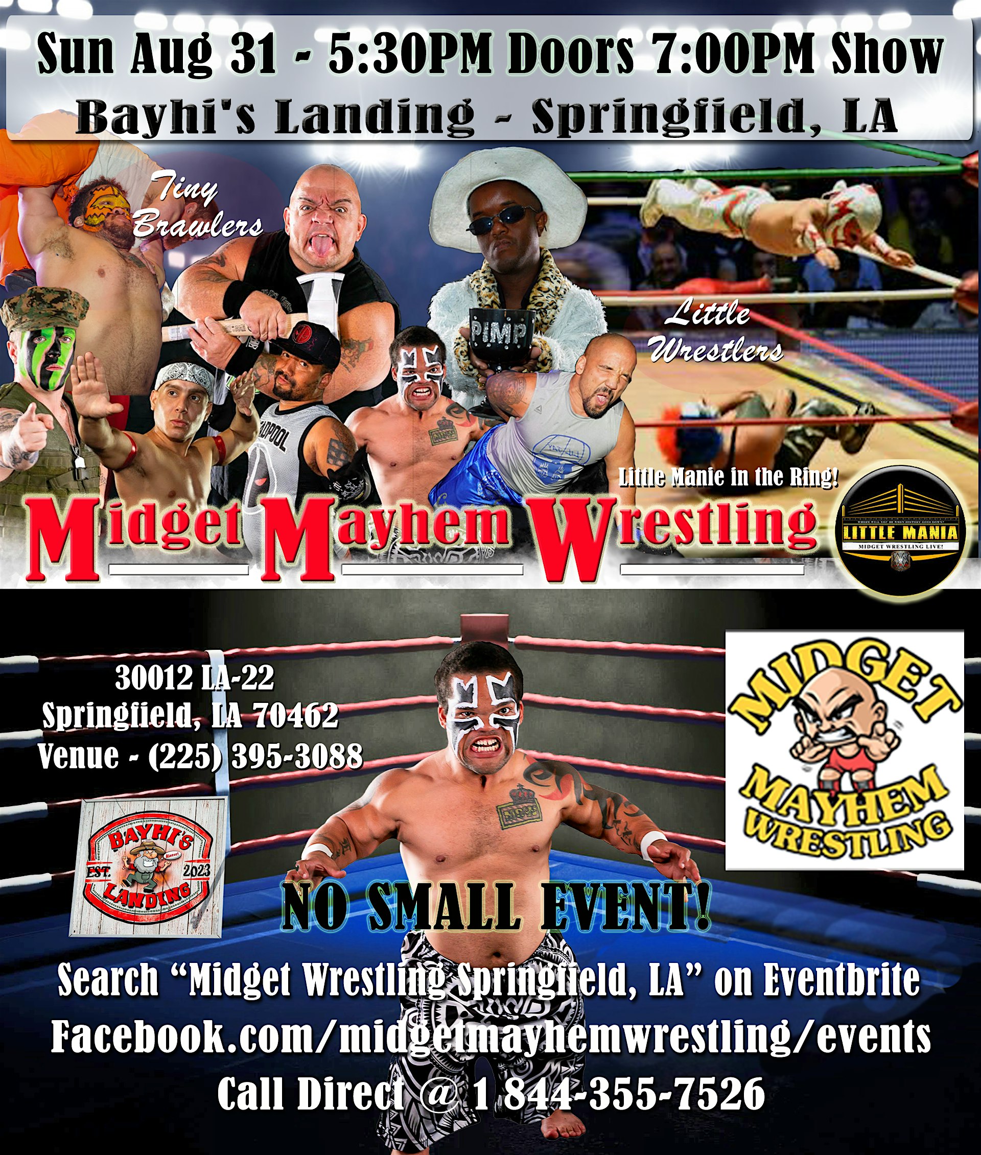 Midget Mayhem Wrestling Rips Through the Ring! Springfield LA (All-Ages) at Bayhi’s Landing – Springfield, LA