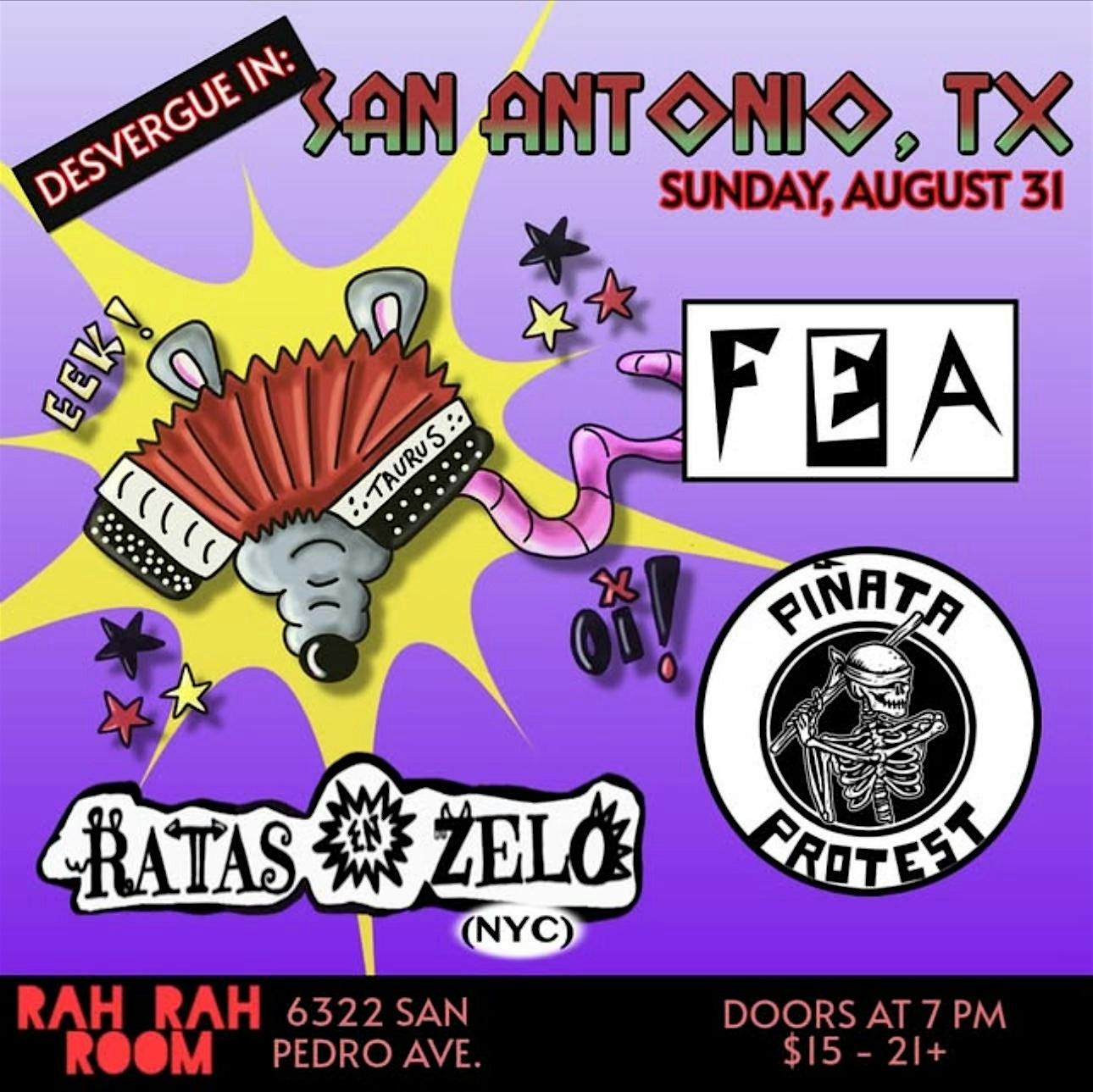 Piñata Protest, Fea & Ratas En Zelo — Live in San Antonio at Rah! Rah! Room – San Antonio, TX