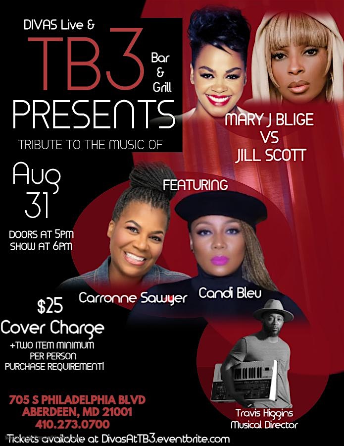 Tribute to the Music of Jill Scott & Mary J. Blige at TB3 Bar & Grill – Aberdeen, MD