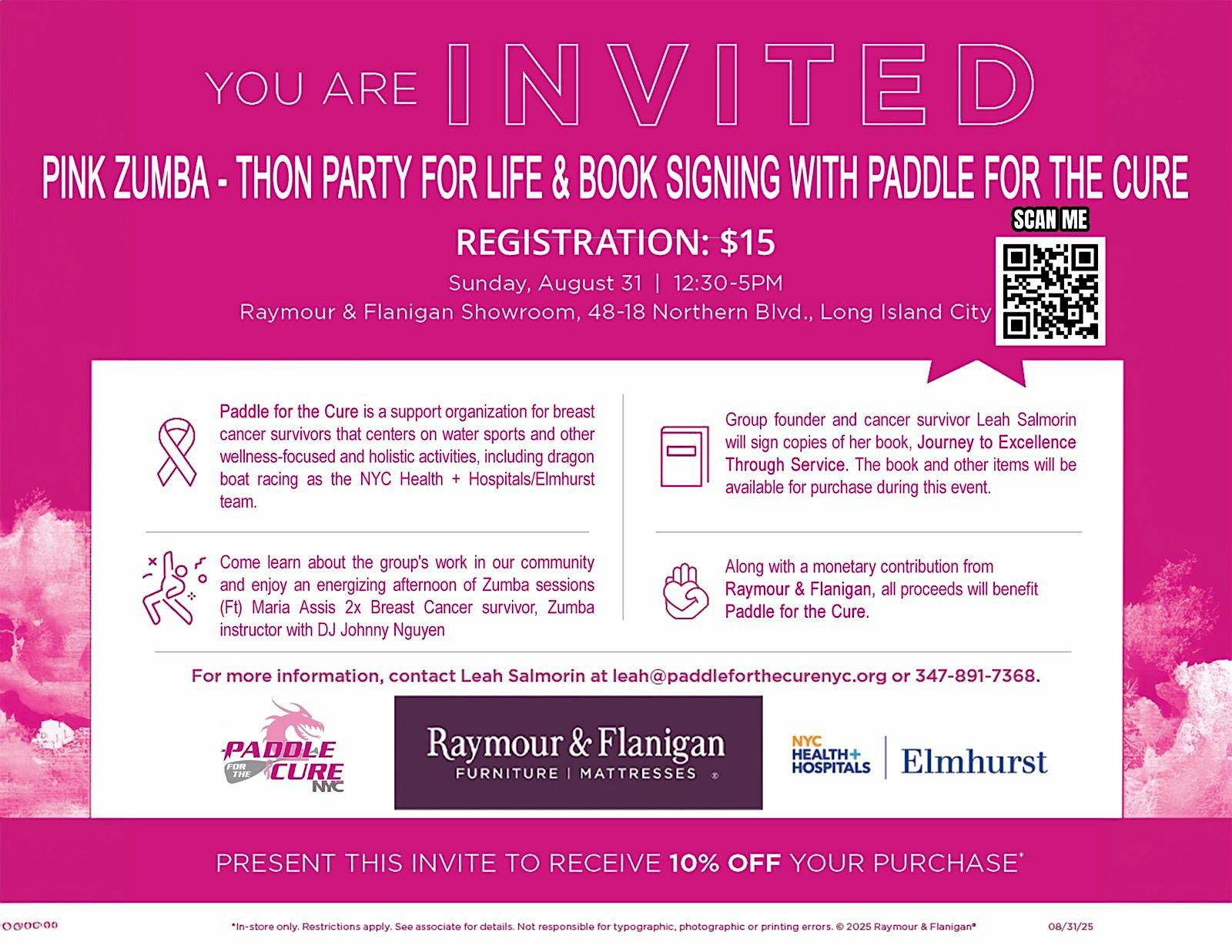 Pink Zumba‑Thon Party for Life & Book Signing with Paddle for the Cure! at 4818 Northern Blvd – Queens, NY