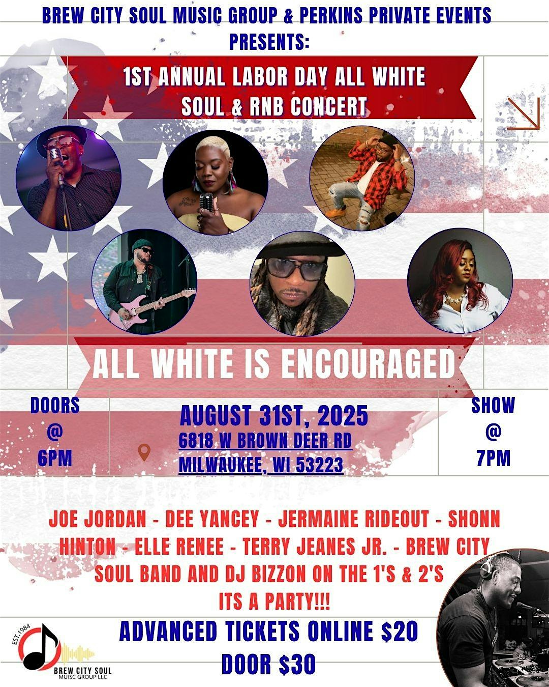 The Inaugural Labor Day All White Soul & RnB Concert at Perkins Private Event Venue – Milwaukee, WI
