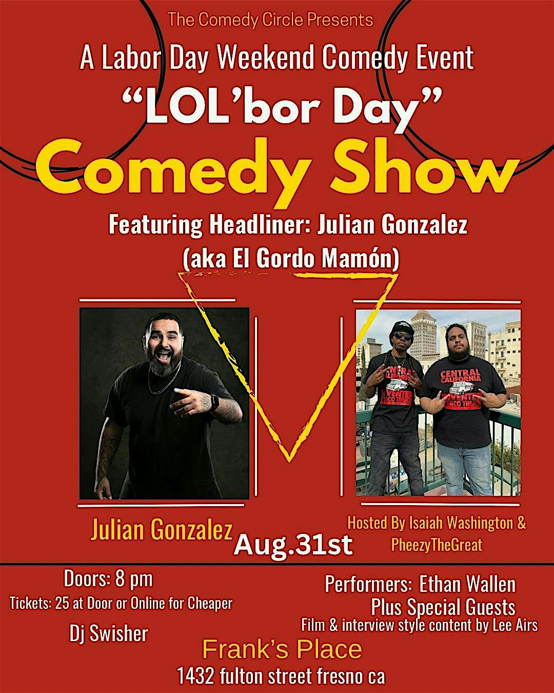 LOL’bor Day – A Labor Day Weekend Comedy Show at Frank’s Place – Fresno, CA
