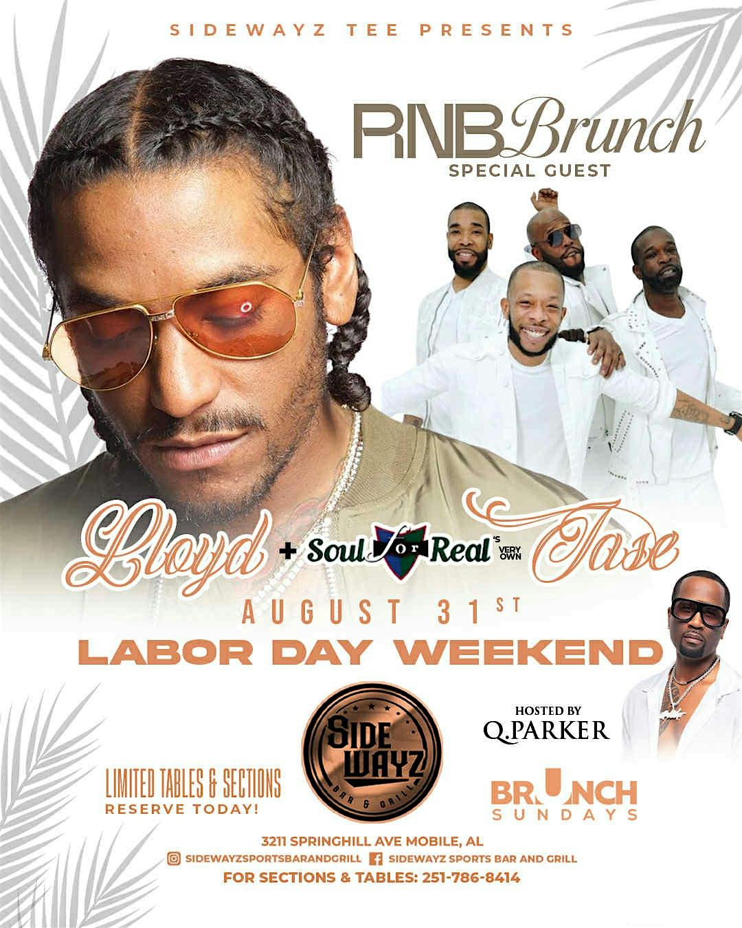 Lloyd + Soul for Real live at Sidewayz Brunch Sundays at 3211 SpringHill Ave – Mobile, AL