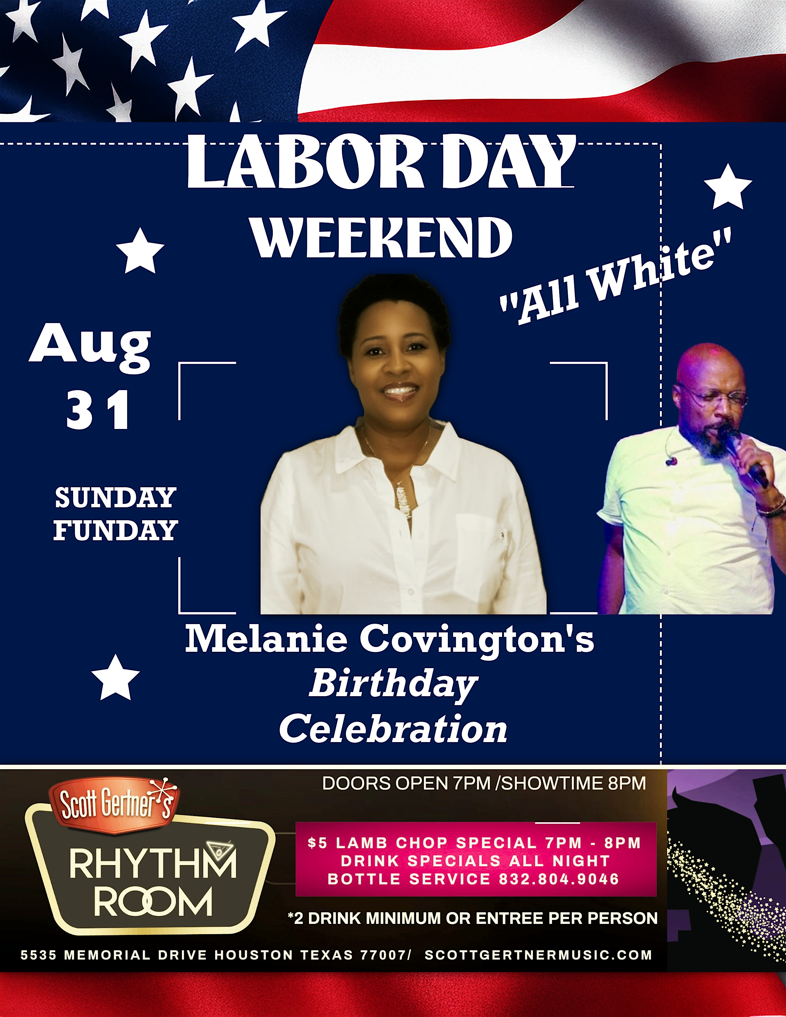 Sunday Funday RELOADED w Melanie Covington & Werner Richmond Aug 31st at Scott Gertner’s Rhythm Room – Houston, TX