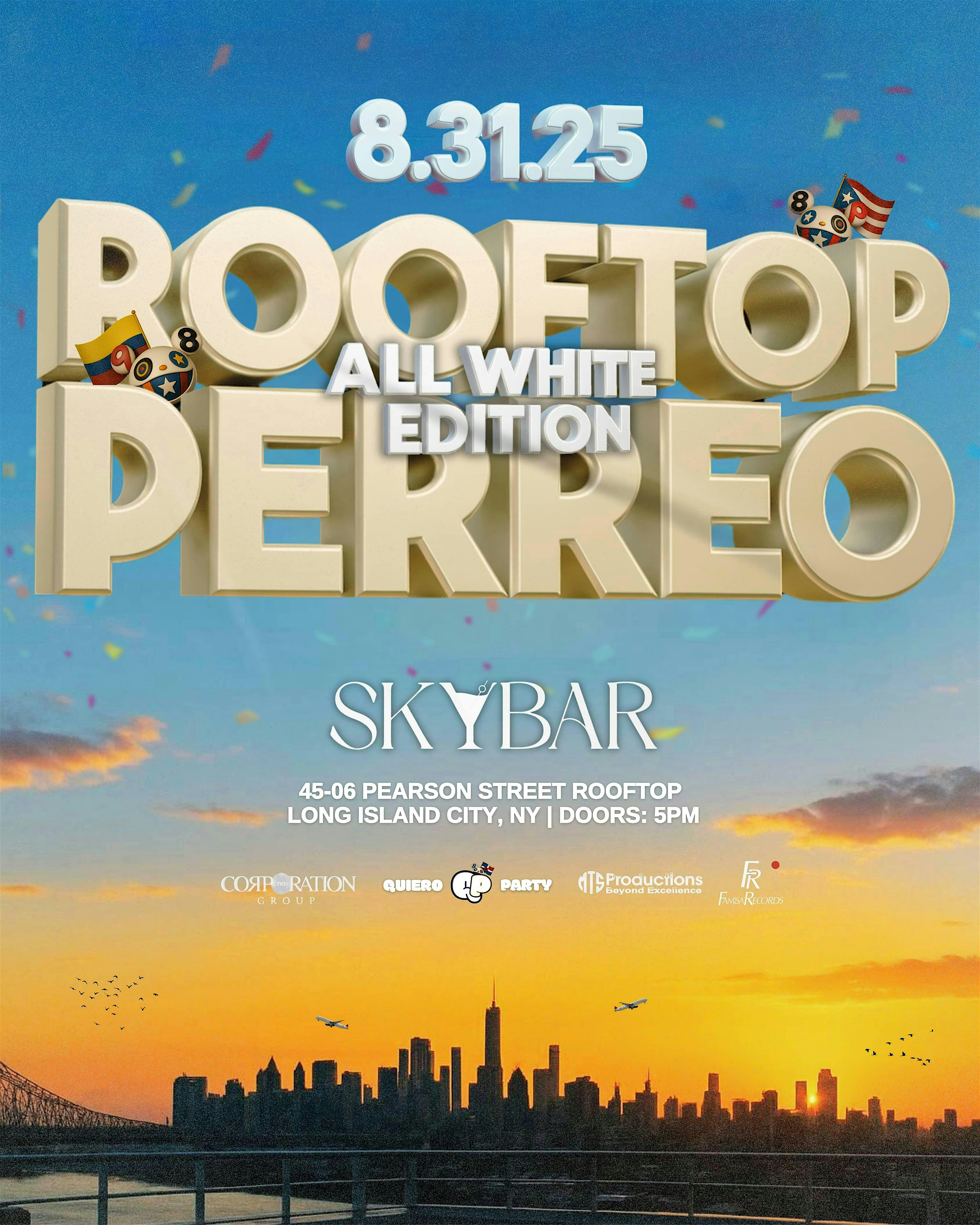 Perreo Rooftop All White Edition NYC Sunday, August 31st at Skybar Rooftop at Skybar Rooftop – Long Island City, NY