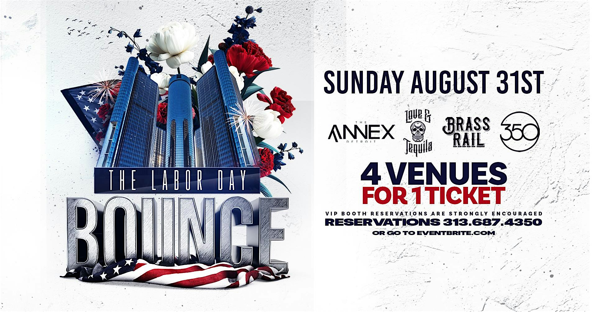 The Labor Day Bounce on Sunday, August 31 – 4 venues, 1 ticket! at 3Fifty Terrace – Detroit, MI
